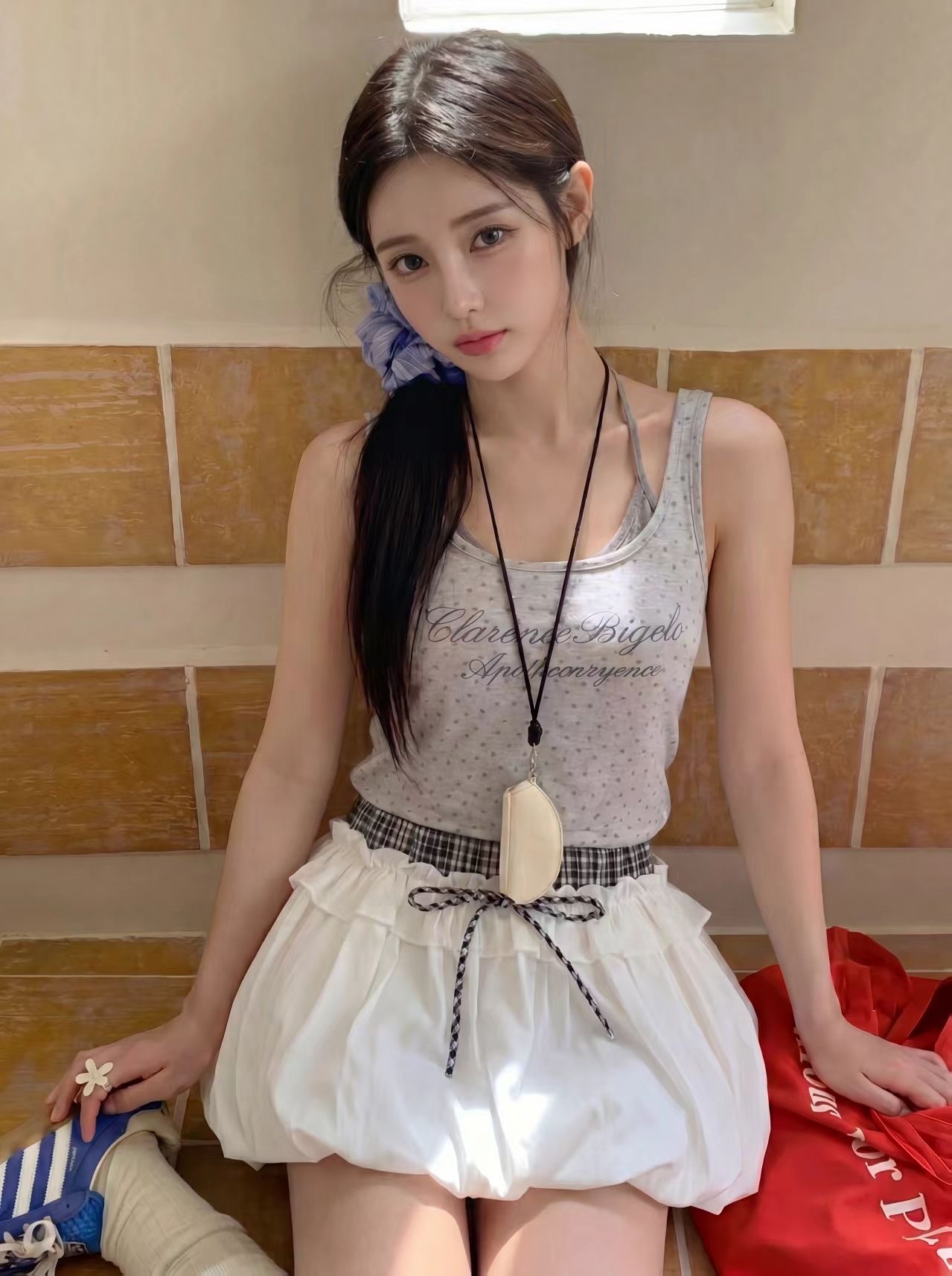 美式辣妹假两件挂脖背心 Spice Girl 2-in-1 Halter Top
