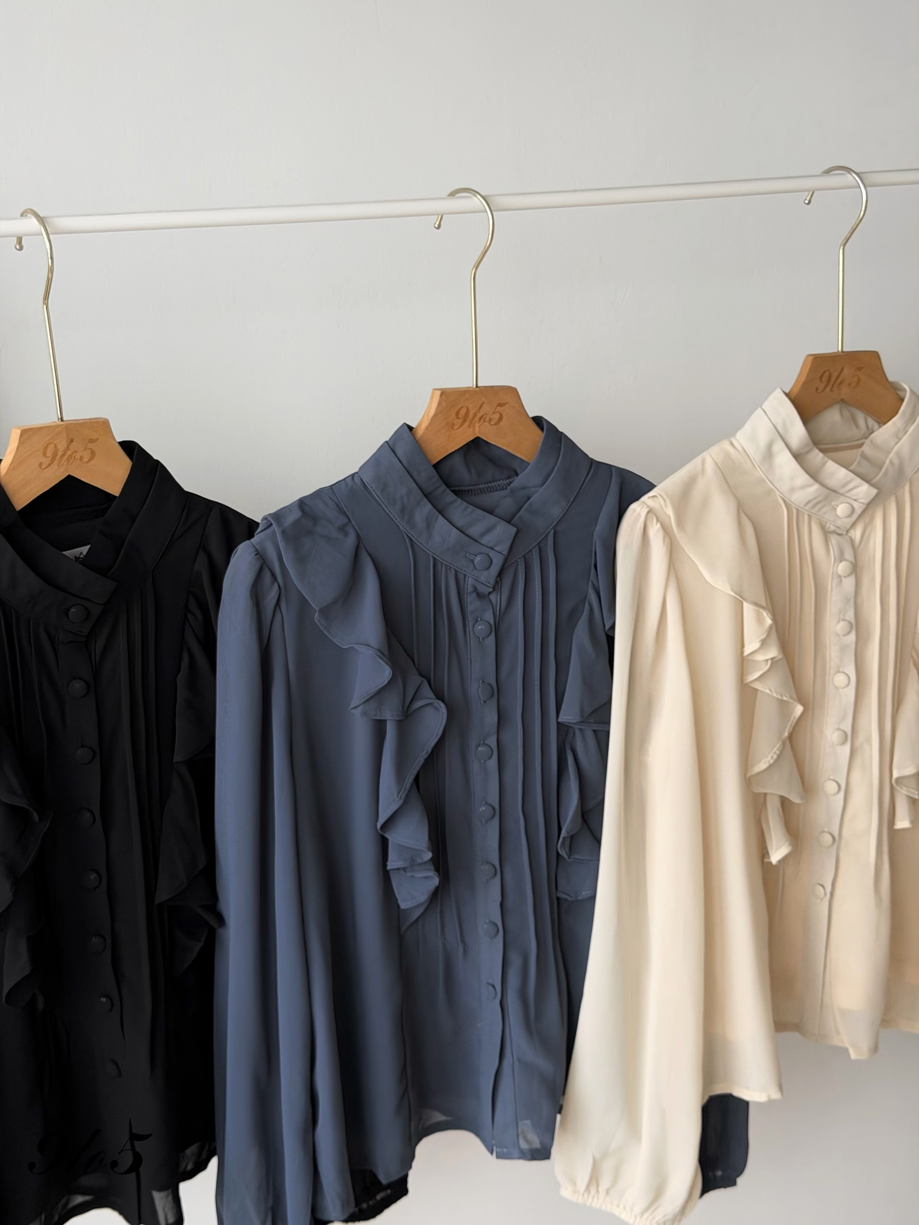 T4519 Mock Neck Ruffle Blouse - 3 Colors 