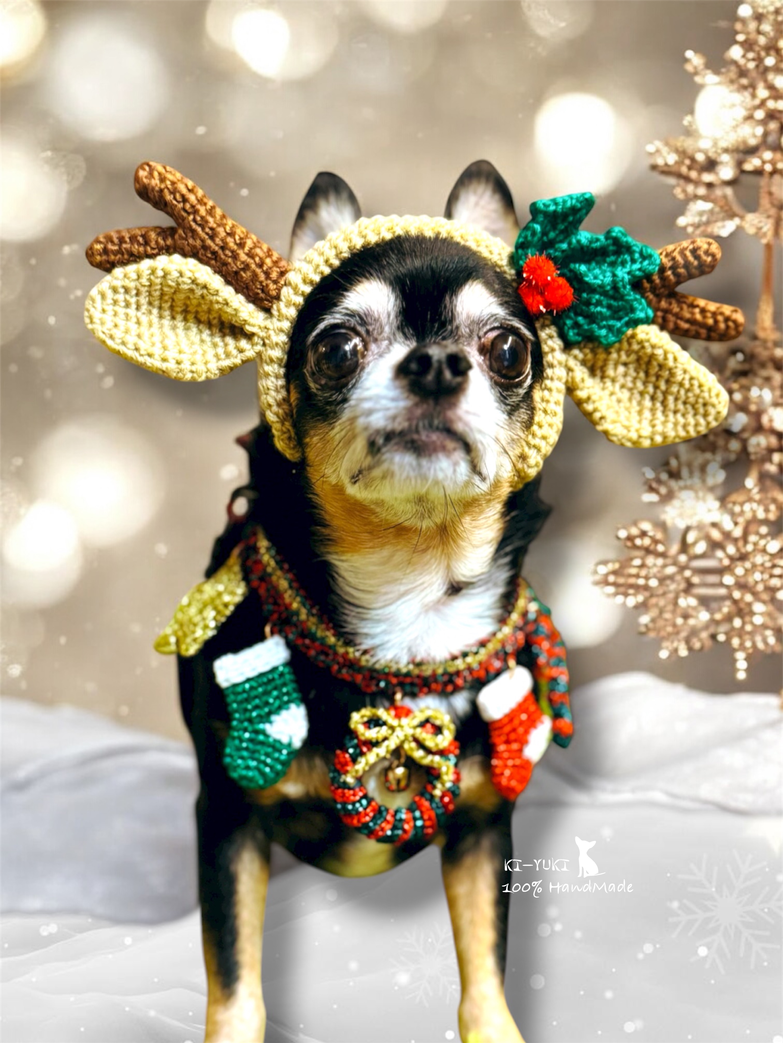 原創手作 毛線編織聖誕作品 寵物聖誕頸飾