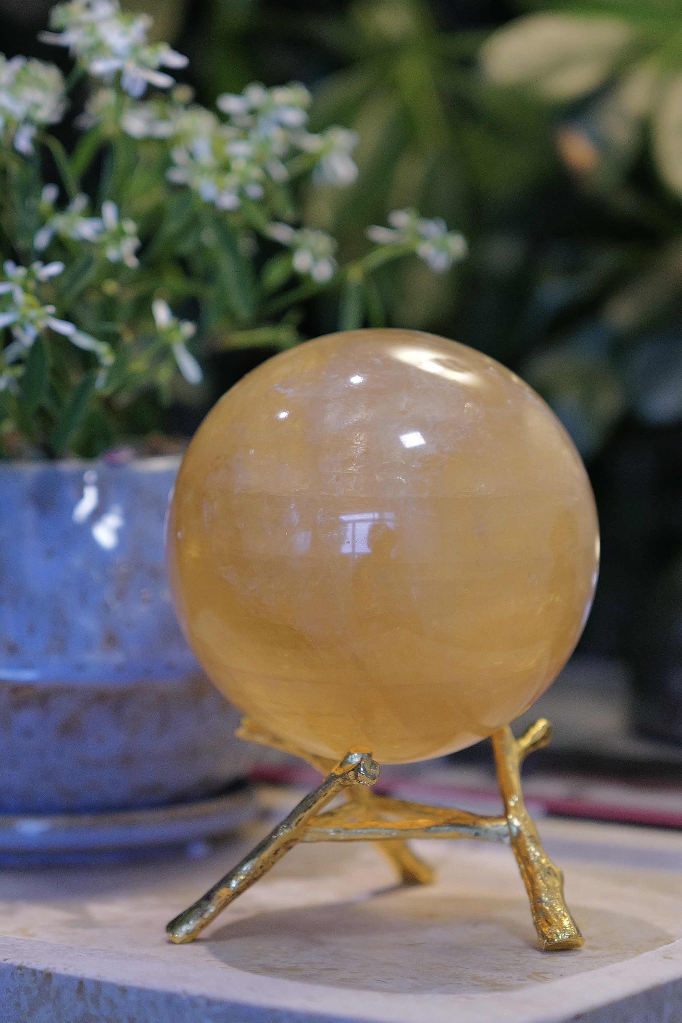 ༒ 9.2cm 1.1Kg+ 黃方解石球༒ CA.a086C28G1J6A-RA*68N