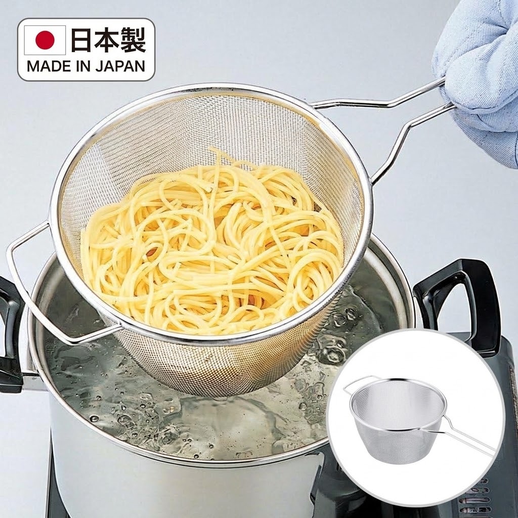 🔥🔥【日本製《金伊工業》8-8不鏽鋼掛鍋式意粉隔水漏勺 18cm】
