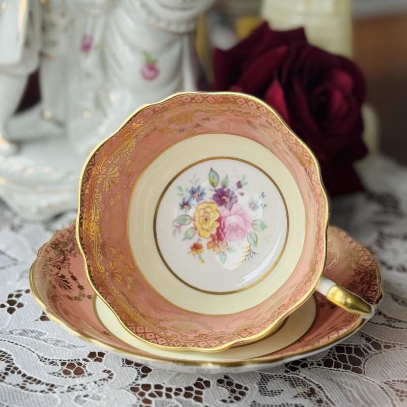 Vintage 1960s Paragon Made in England Bone China Soft Coral Teacup and Saucer Set - Tea Set Duo (MT1882)