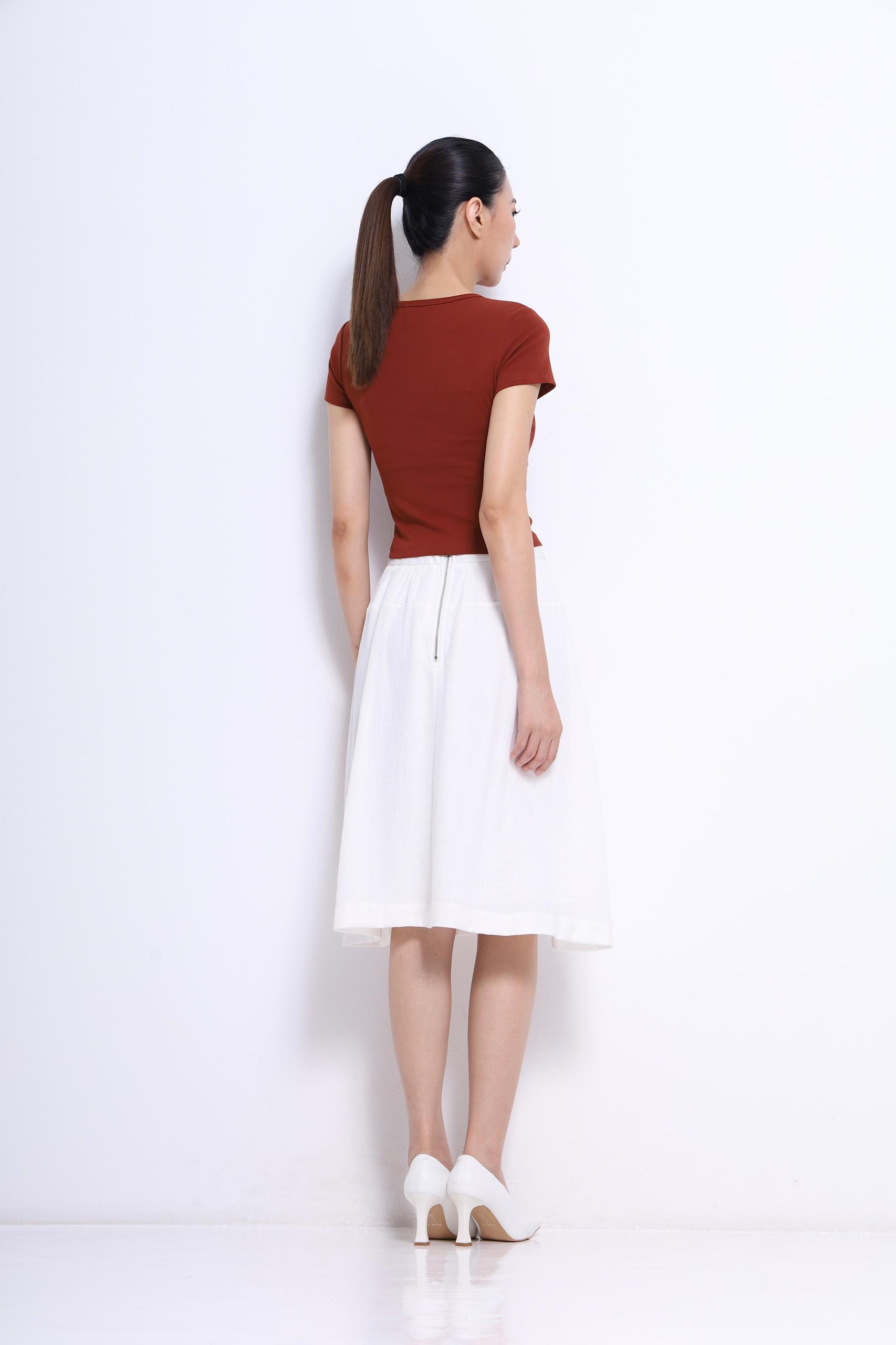 CS1419 CASUAL LINEN KNEE LENGHT SKIRT
