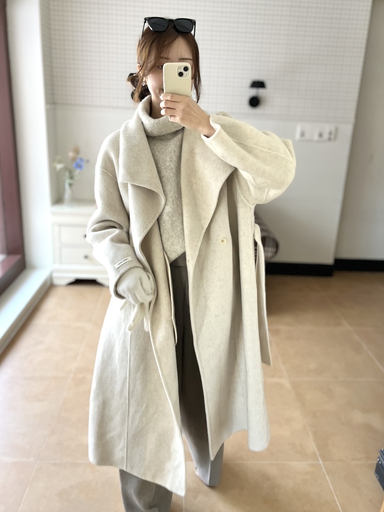 [70% Wool] Parisian Belted Wool Coat (Oat)