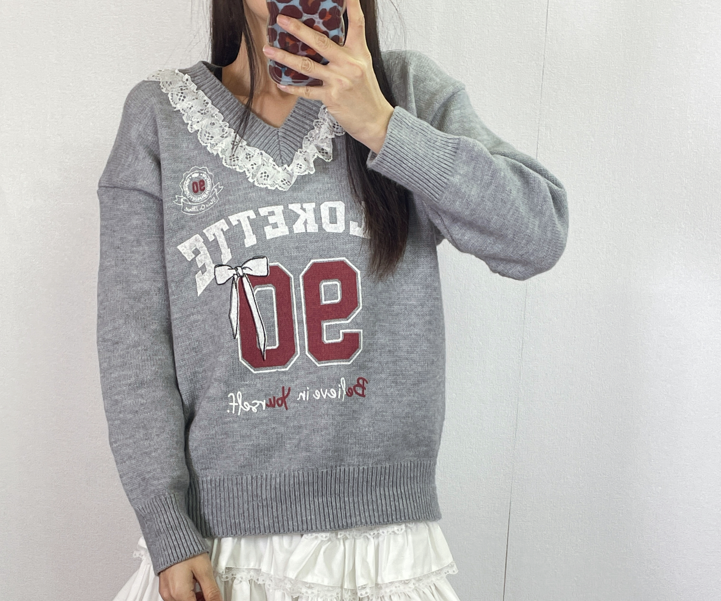 K5532 Lace邊V領針織top