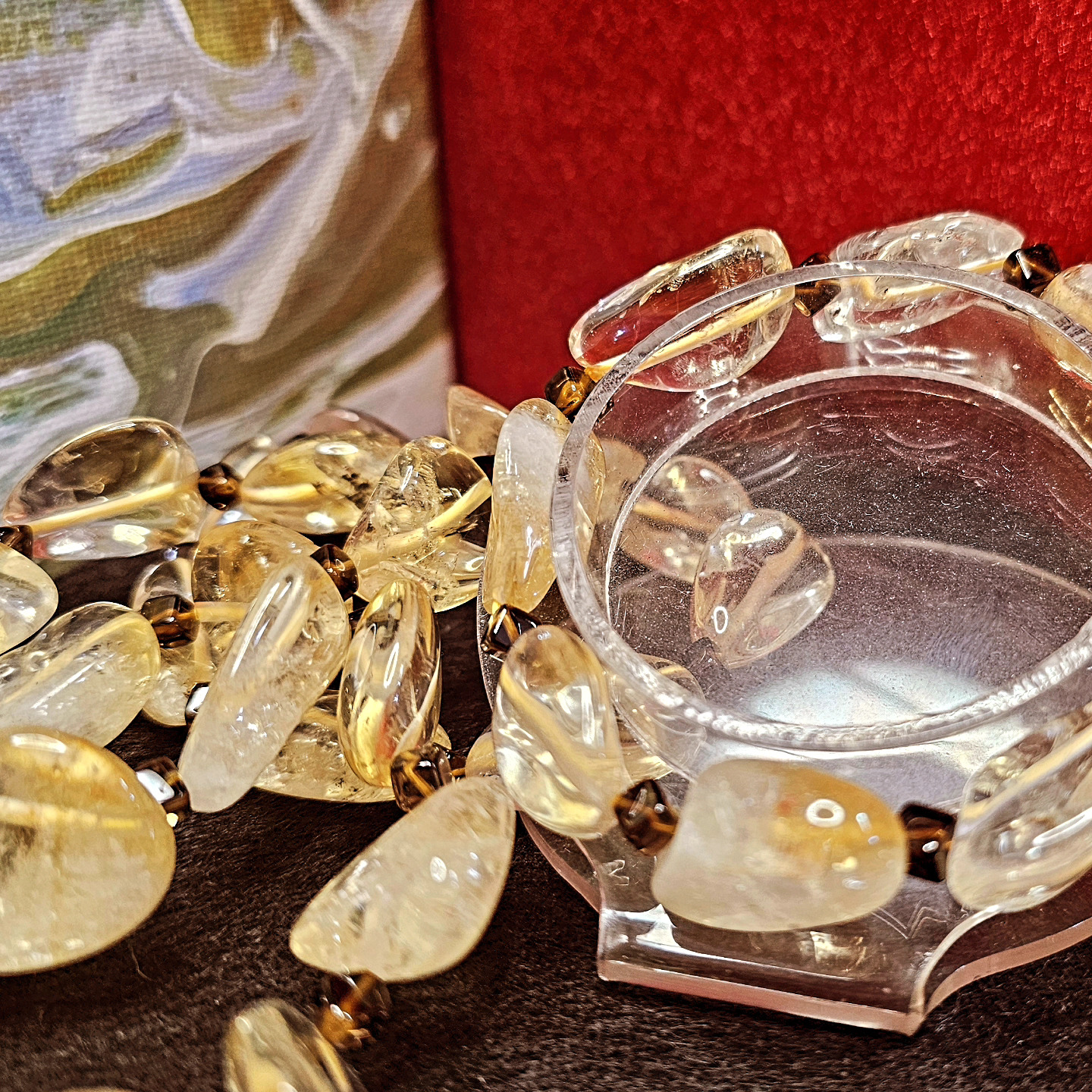 黃水晶不定形荼水晶方珠手鏈