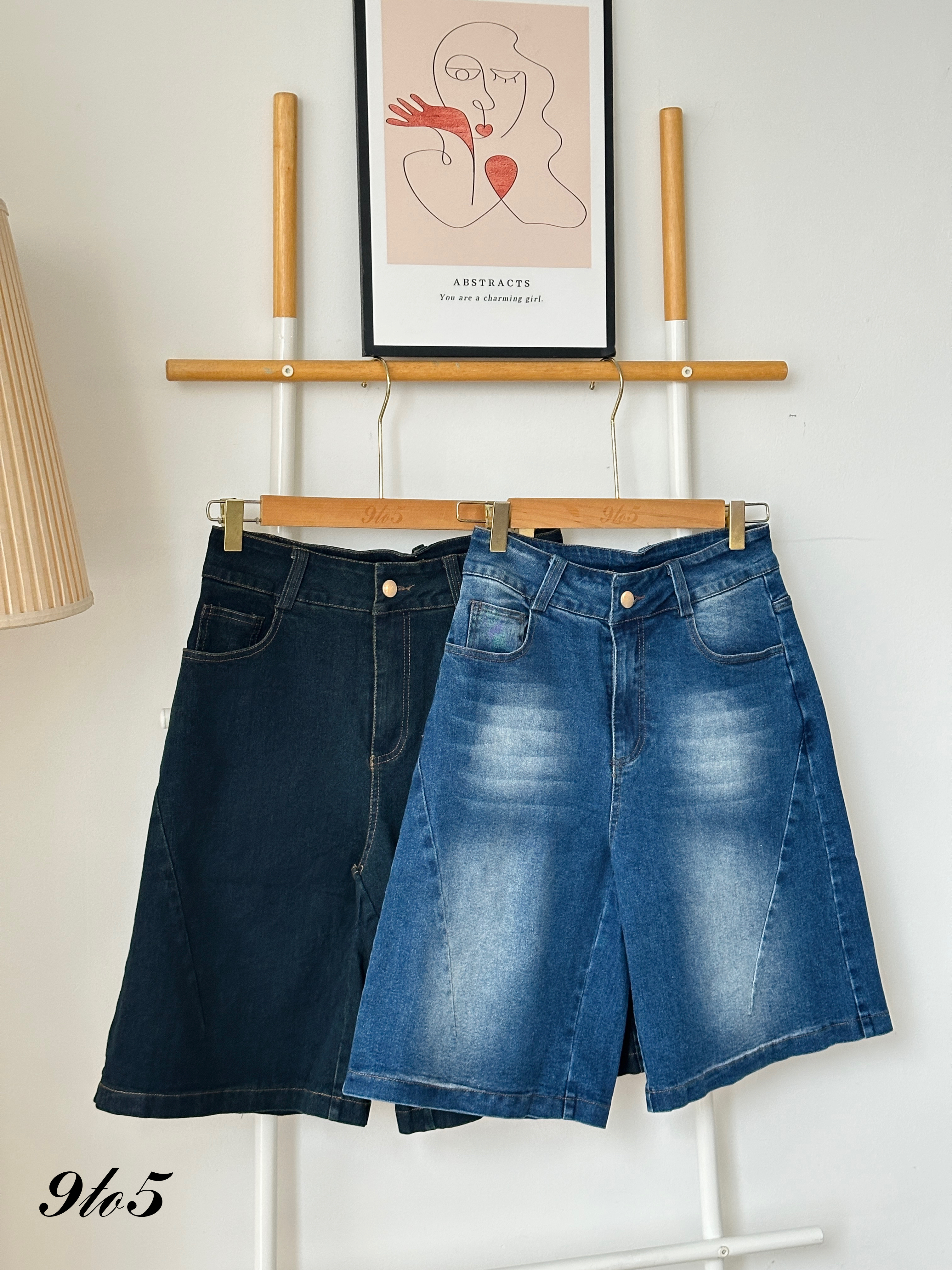 S1769 Denim Midi Pants - Blue & Dark Blue