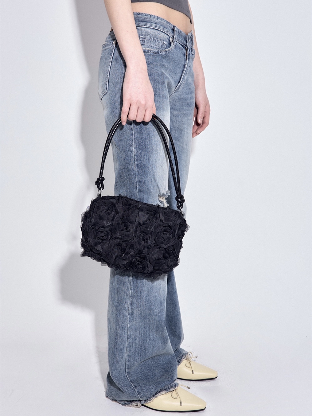 Low-Rise Distressed Bootcut Denim