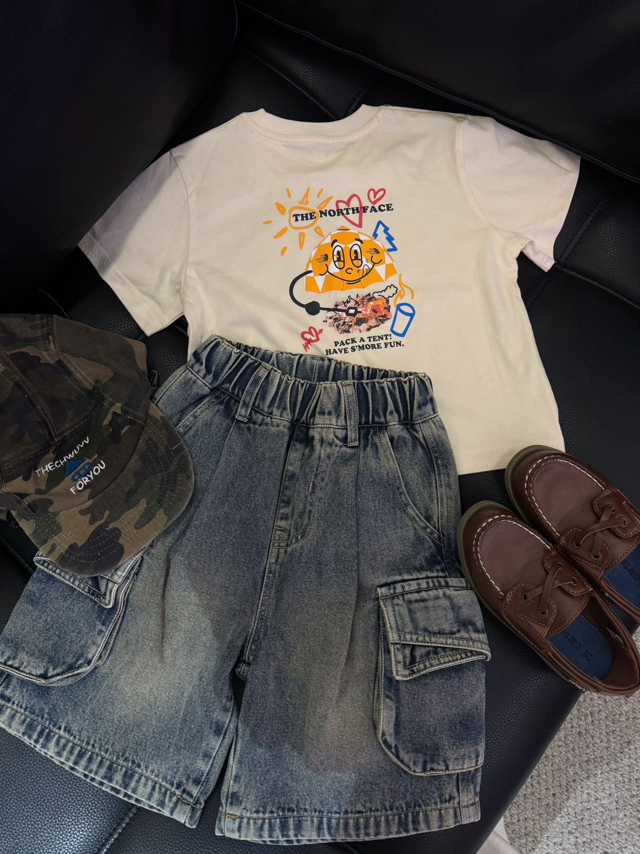 0642  親子❤️ TNF露營短袖+迷彩/牛仔褲