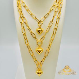 MYDORA Rantai Leher Paperclip Love | Emas 916/22K