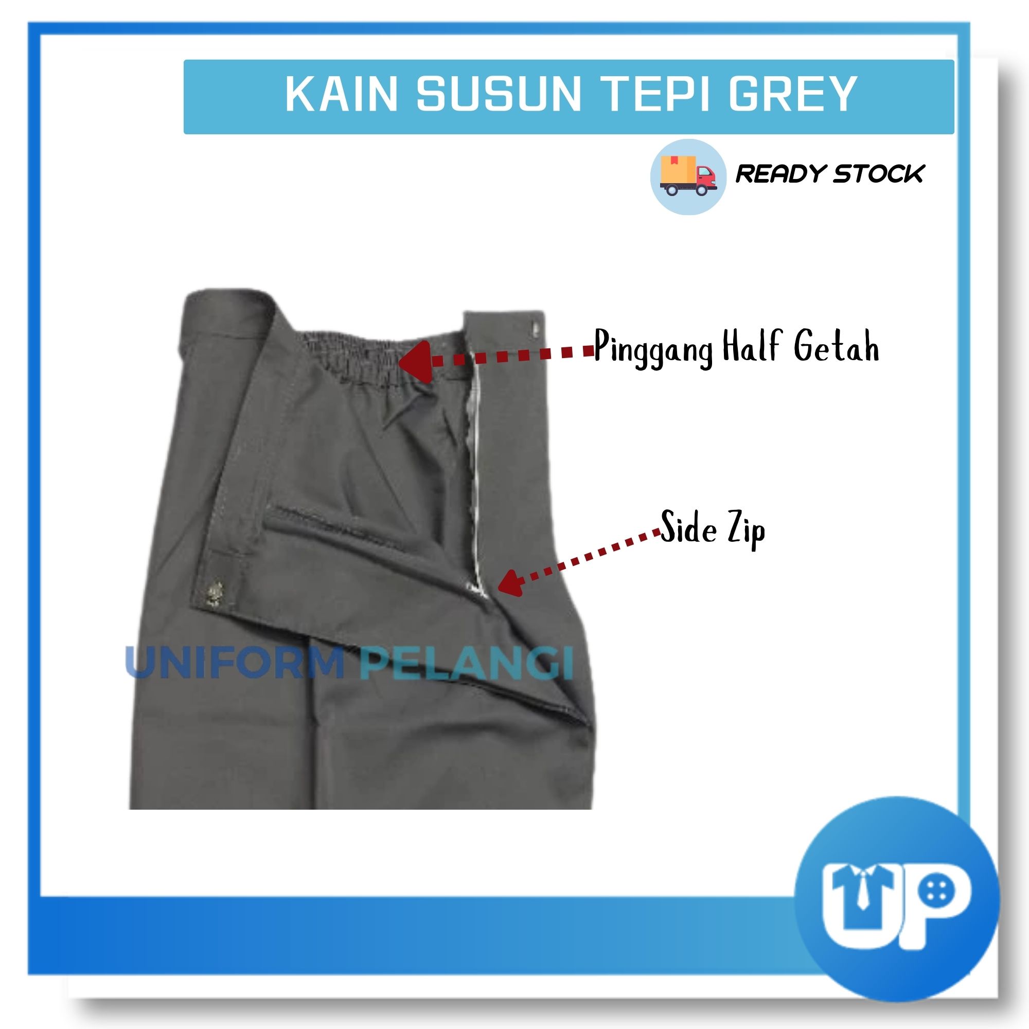 Falcon Kain Susun Tepi Sekolah Kelabu / Grey Half Getah Viscose Cotton Original Uniform Sekolah