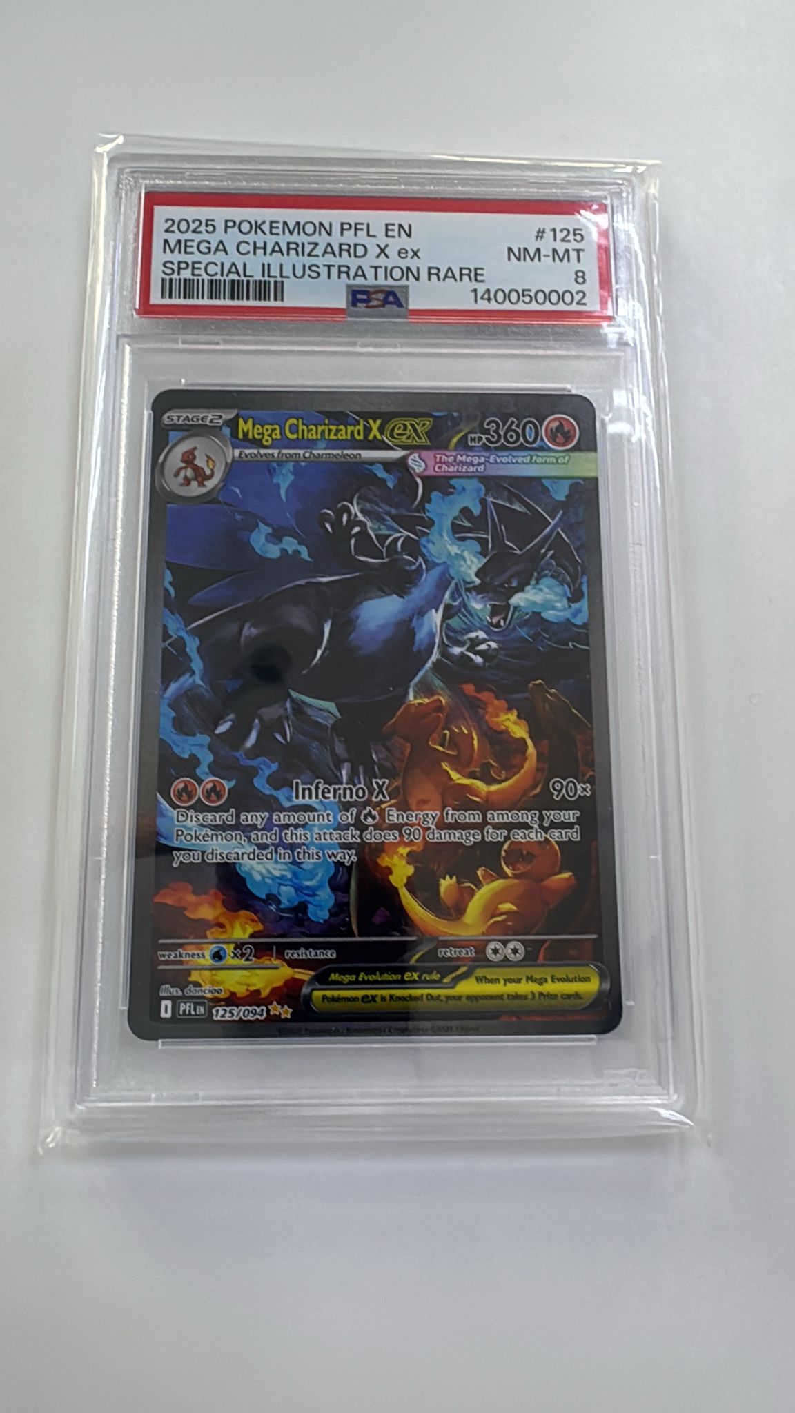 2025 Pokémon PFL EN Mega Charizard X ex 特別插畫稀有卡 PSA 評級 NM-MT 8