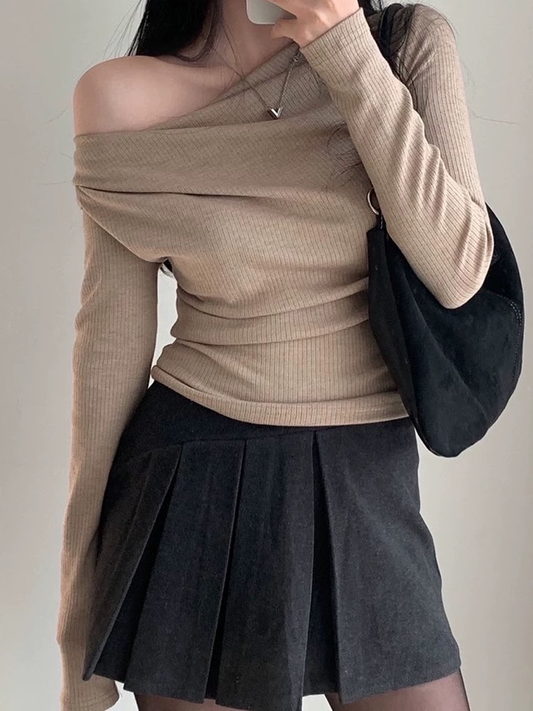 韓國斜膊款+掛頸巾上衣