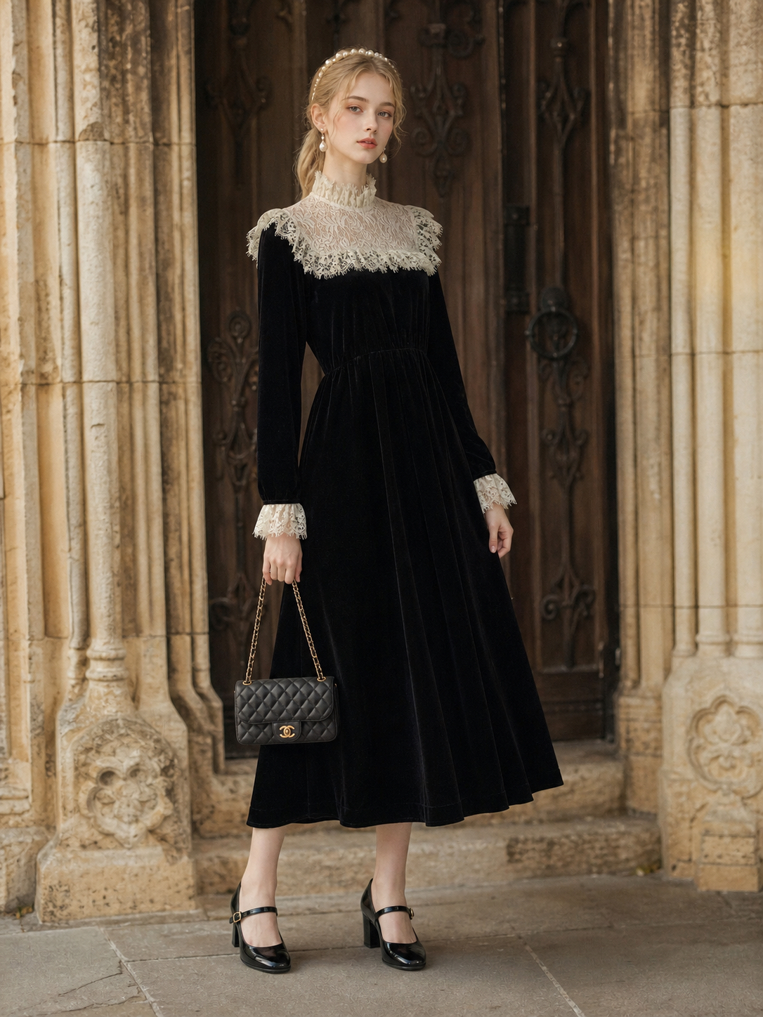 夜之魅影 ∙ 維多利亞宮廷復古絲絨蕾絲連身裙 Phantom of the Night ∙ Victorian Palace Vintage Velvet Lace Dress