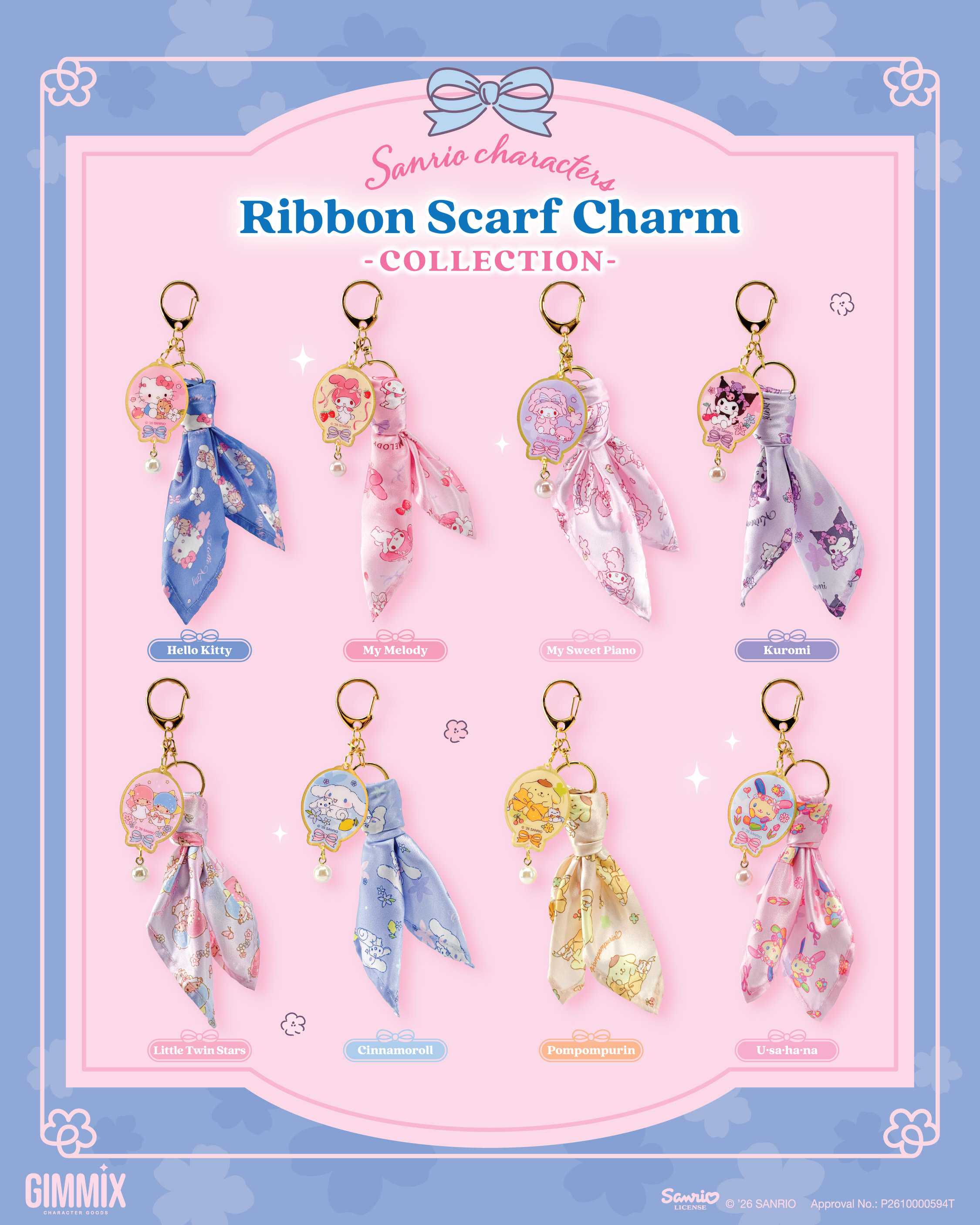 Sanrio Characters Ribbon Scarf Charm Blind Box 小圍巾造型掛飾 (盲盒)  (Full box 原盒 - 8pcs/box)