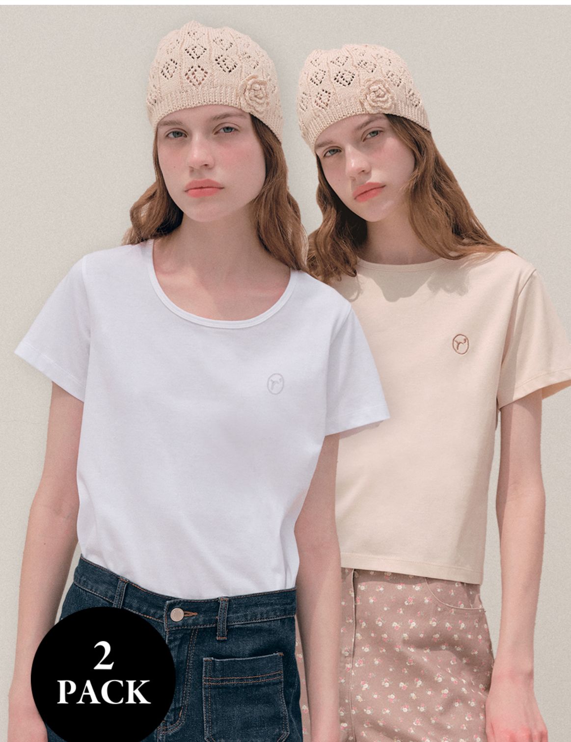 🎀Rolarola 🎀 [2PACK] U-neck + round-neck silket T-shirt set 獨家折扣優惠(1set2件) size: s/m Set A: 白U-neck + beige round-neck Set B: 白U-neck + 黑 round-neck Set C: 黑U-neck + 白 round-neck 28/3截單