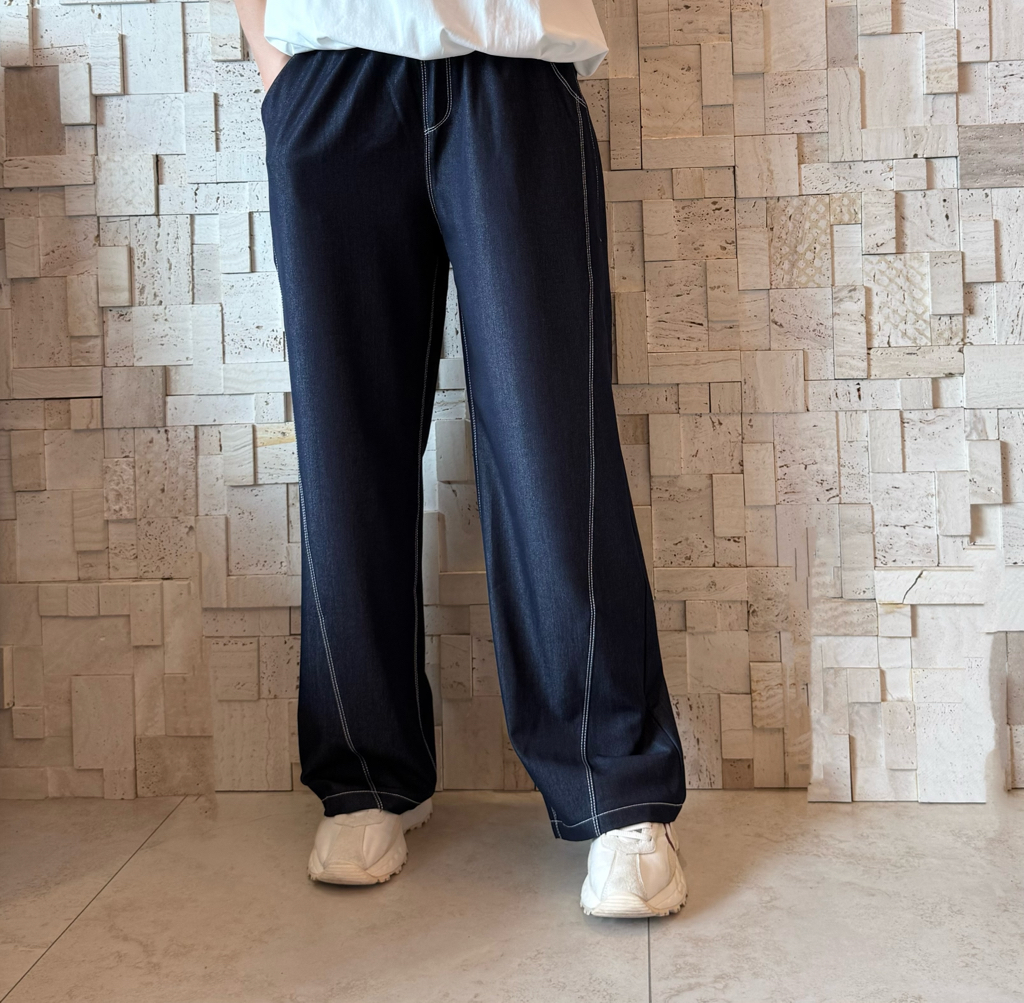 B00570 薄料混棉牛仔布闊褲