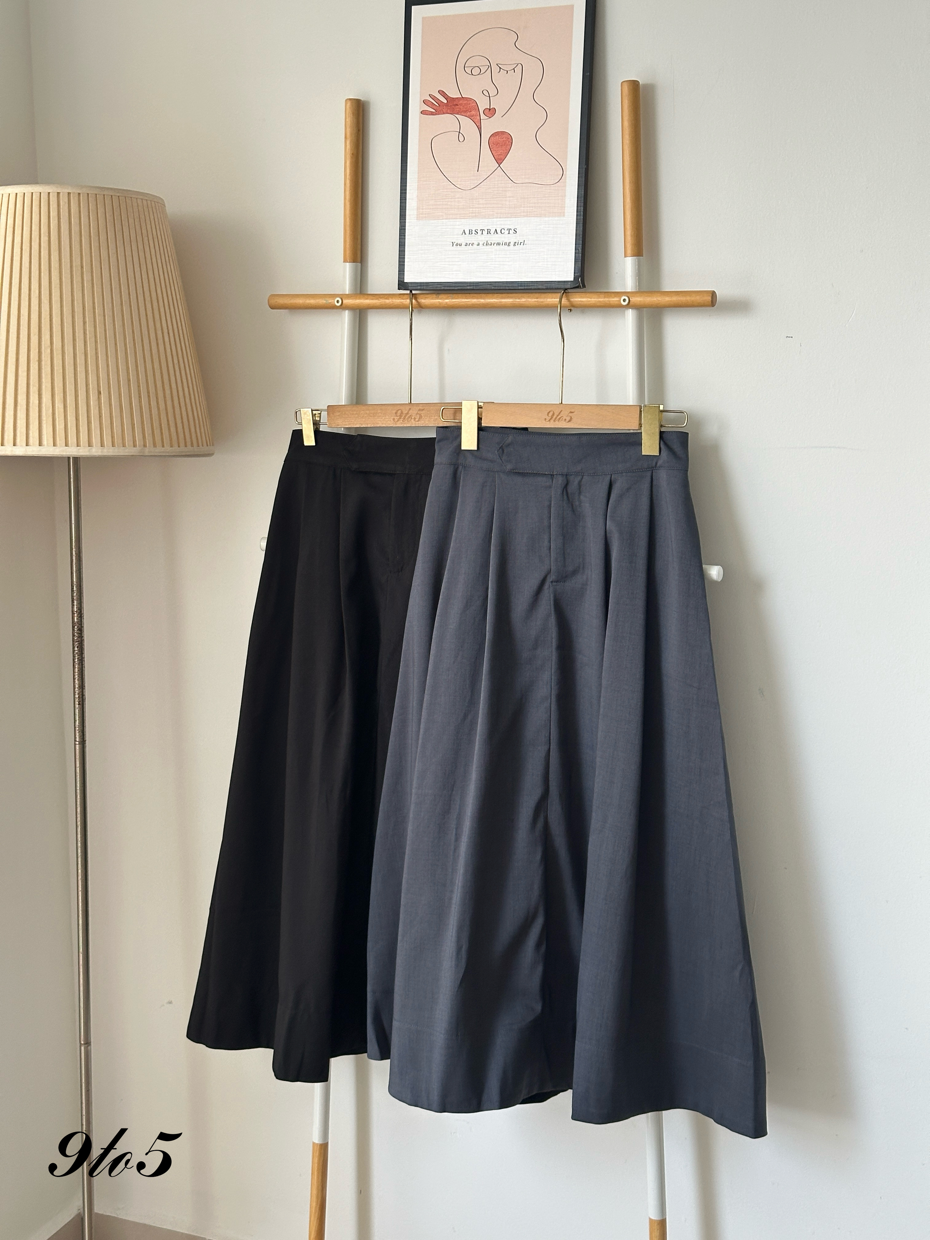 S1795 A Line Long Skirt - Black & Grey
