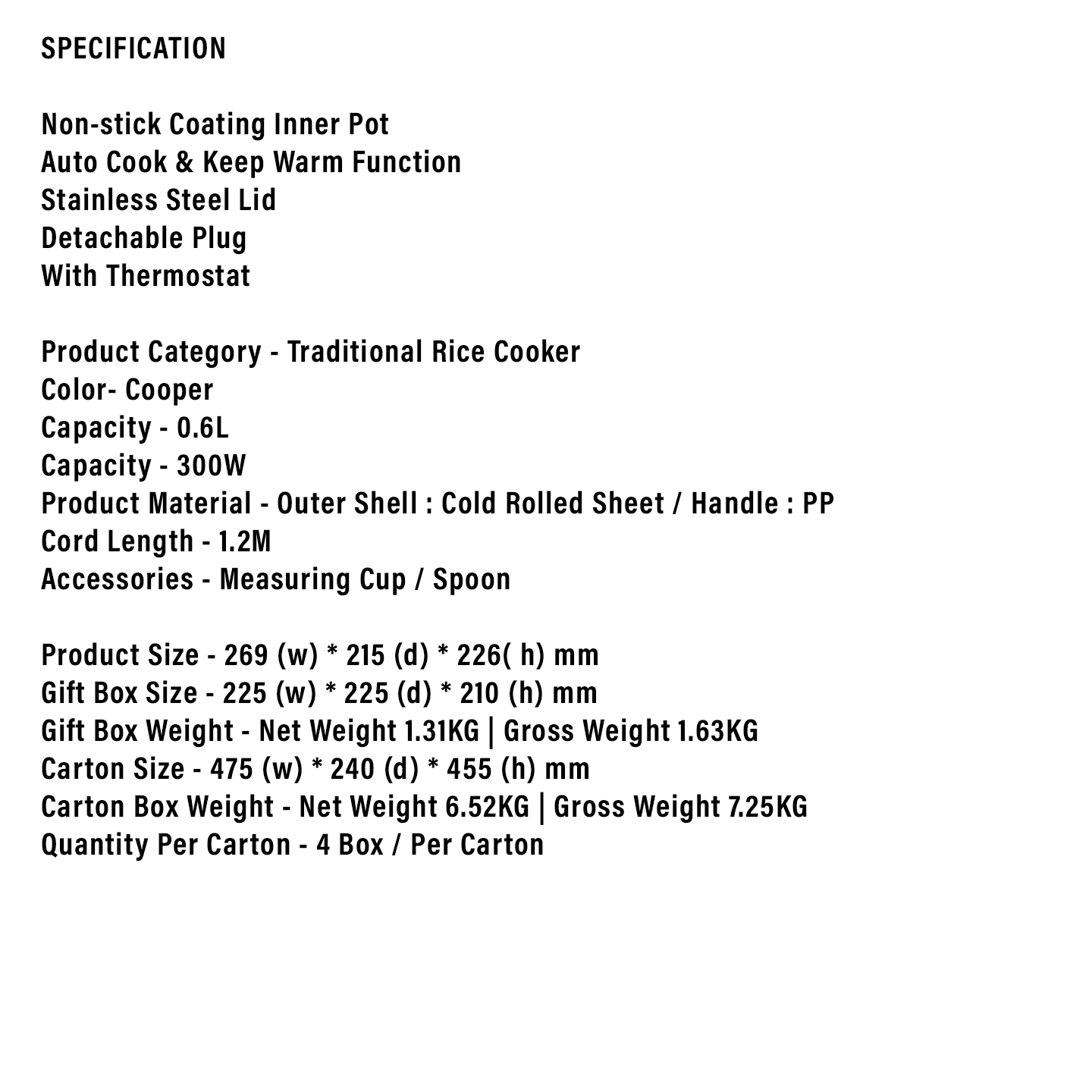 Faber 0.6L Traditional Rice Cooker (FRC606)