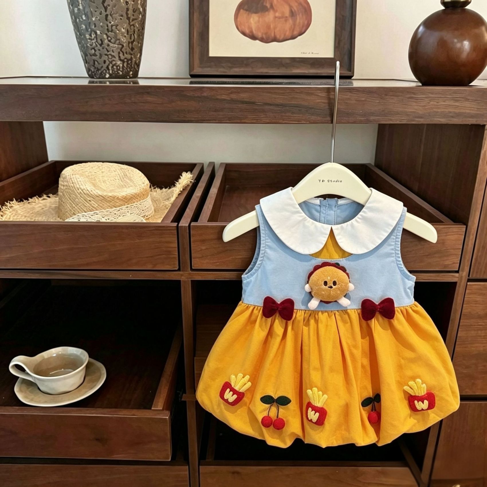 可愛漢堡包娃娃領背心連身裙