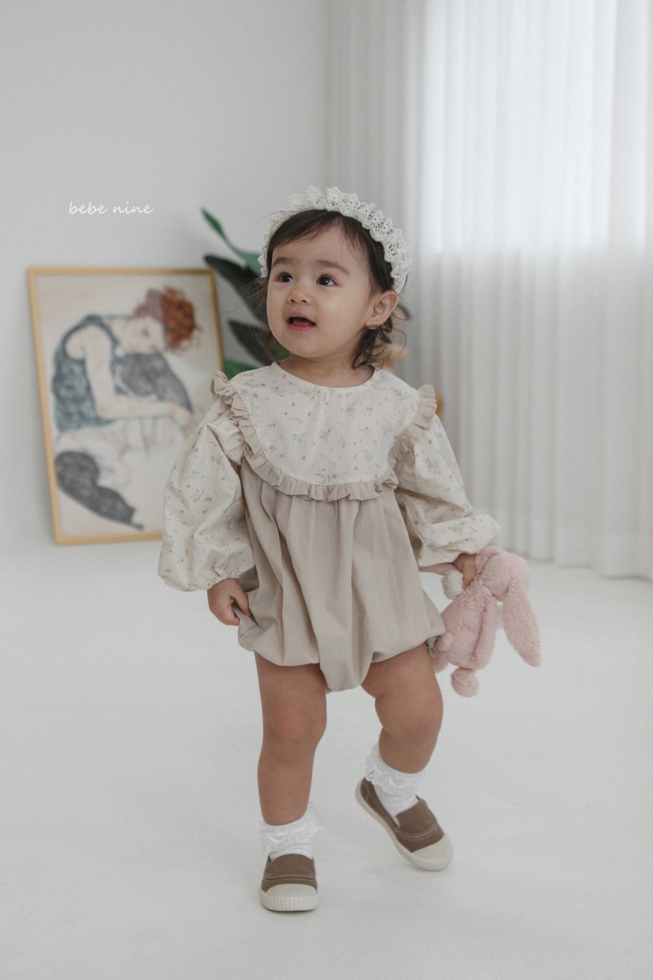 🌸預訂 韓國直送🌸🇰🇷Bebenine兩色碎花波點荷葉花邊闊領寬鬆長袖包屁衣