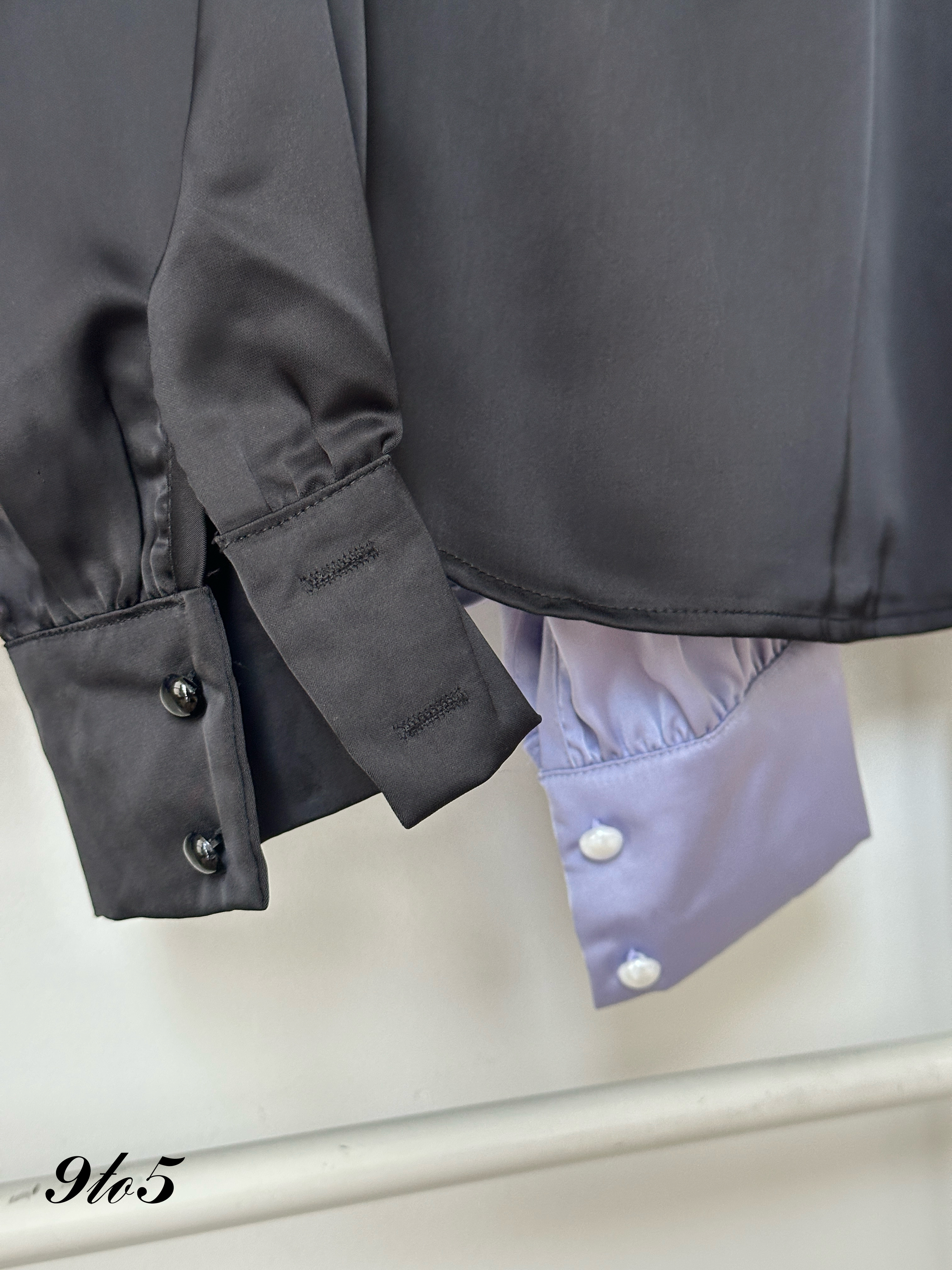 T4030 Tie Neck Satin Blouse - Purple & Black