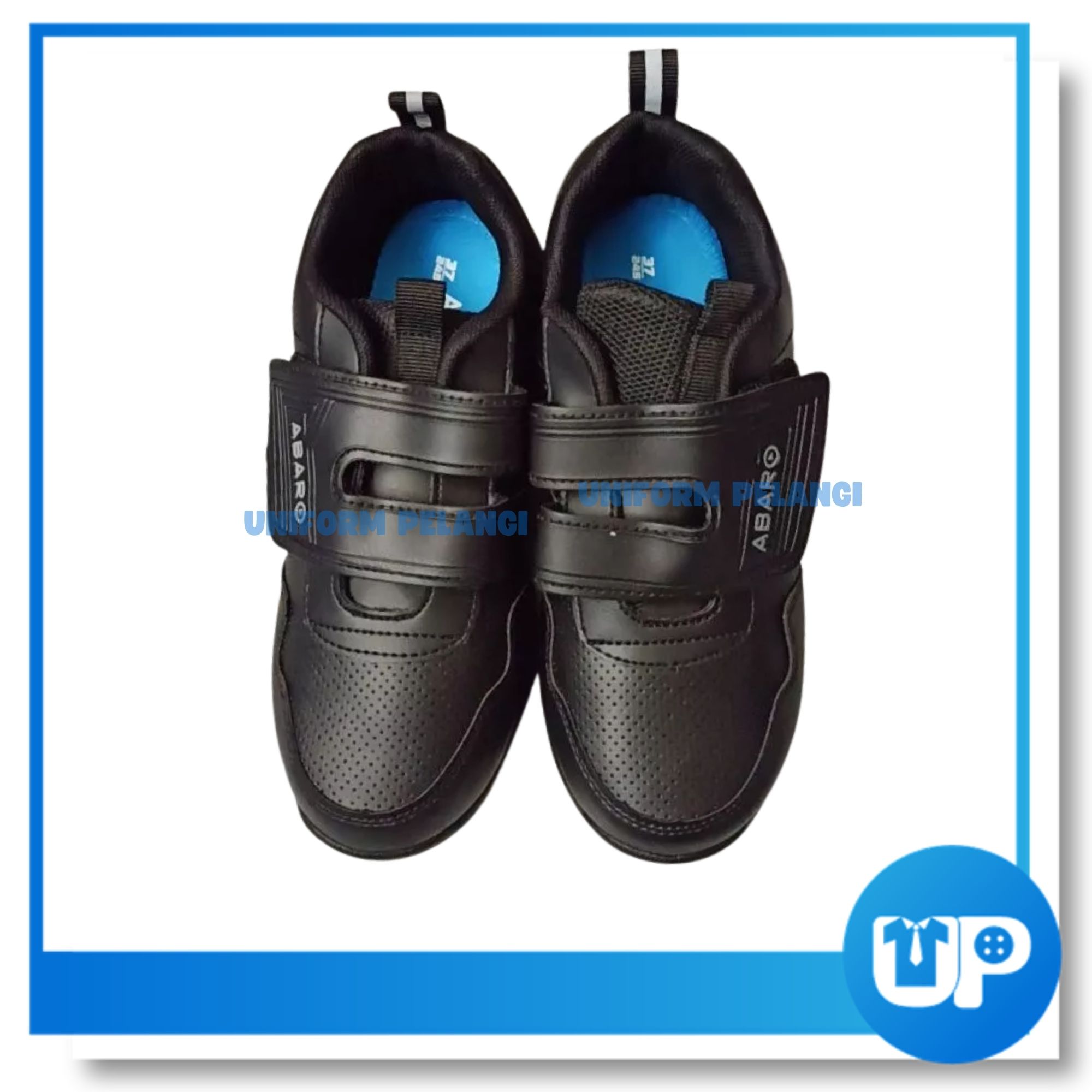 ABARO Kasut Sekolah Hitam Velcro Strap PU Leather Lightweight Sekolah Extra Cushion Shoe (2383N)