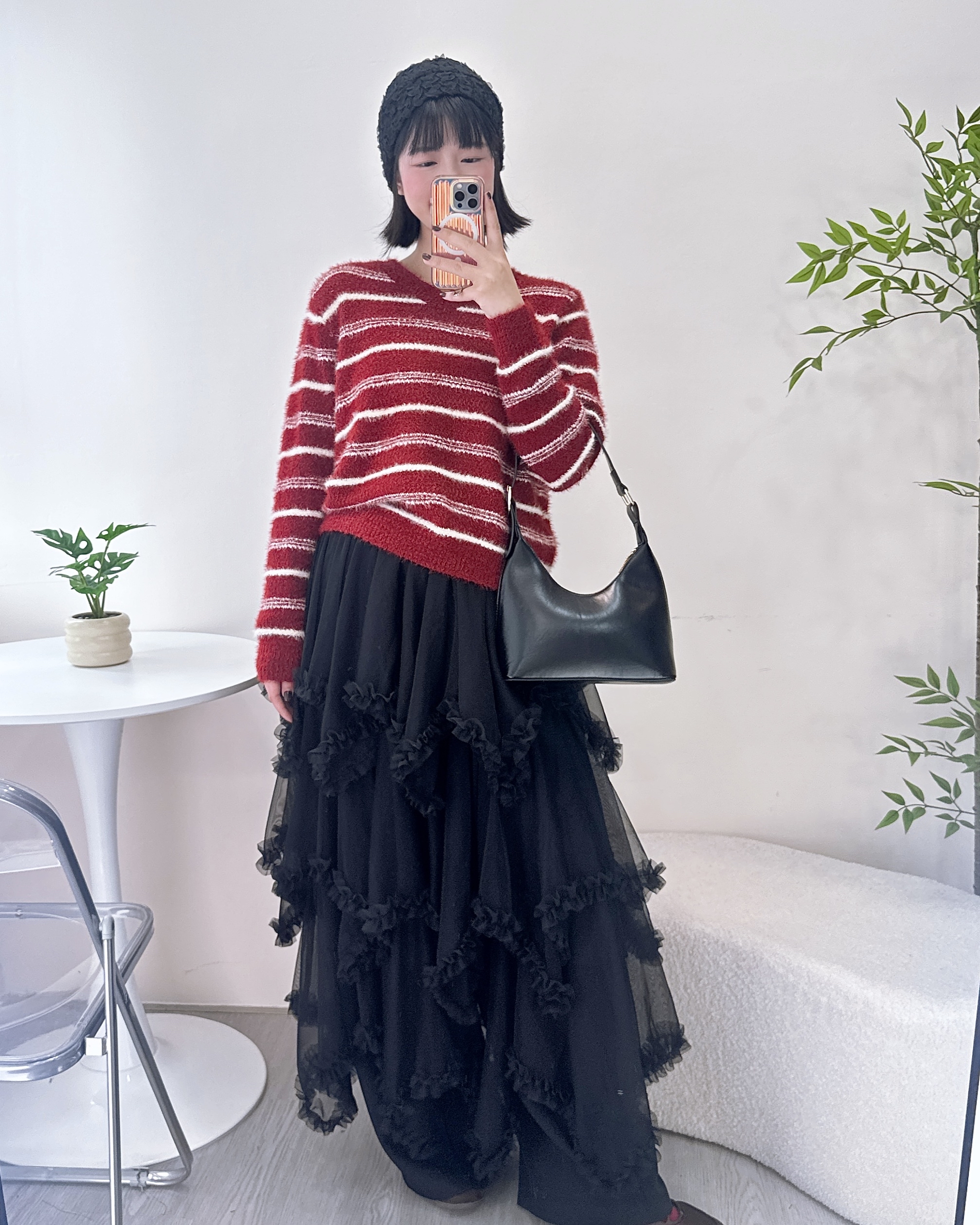 勁滑混毛橫間針織上衣 2色