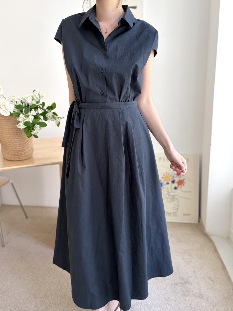 Elasticated Waist Shirt Dress (Navy)