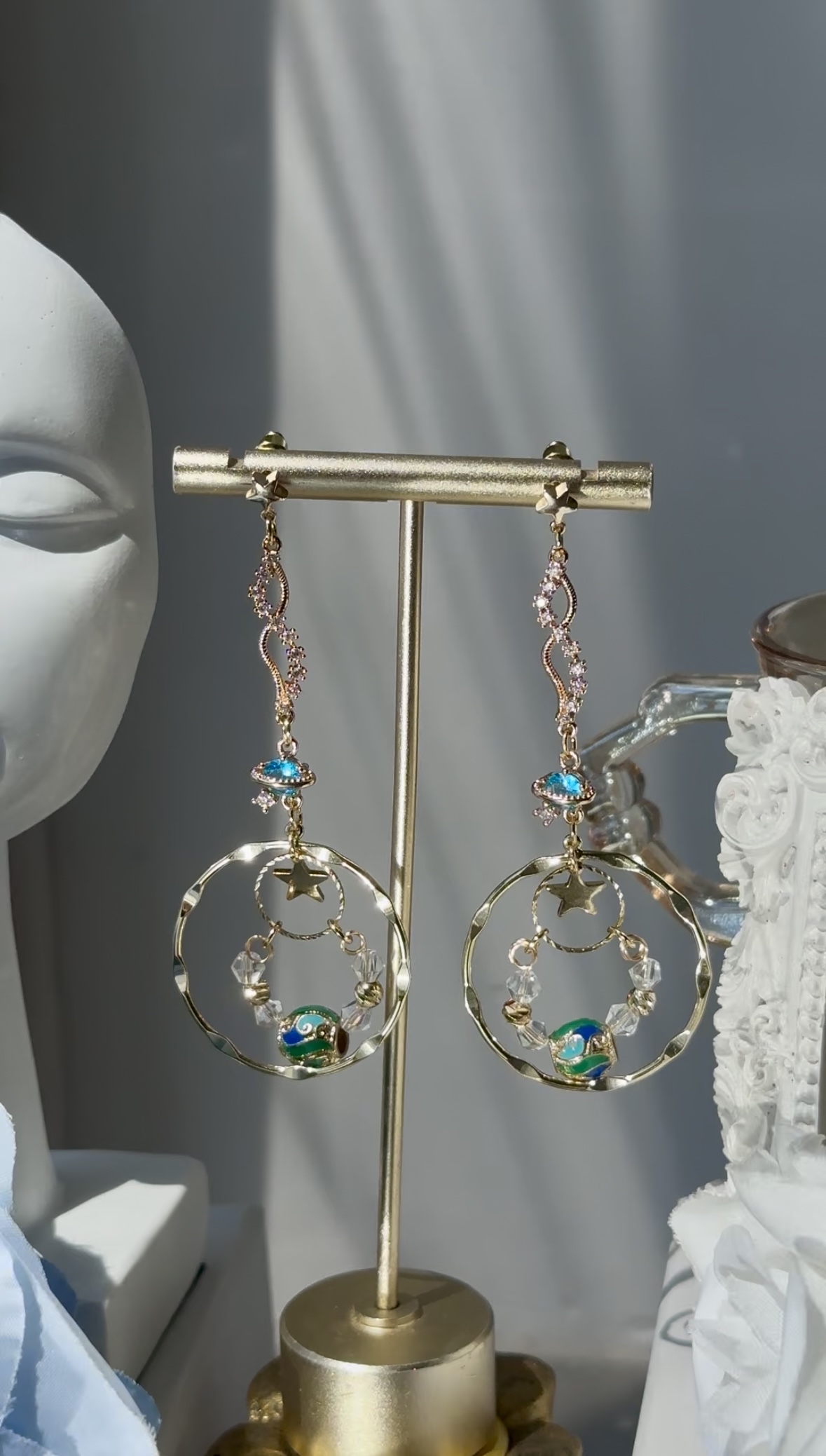 藍光陶瓷手工繞珠耳環🌍