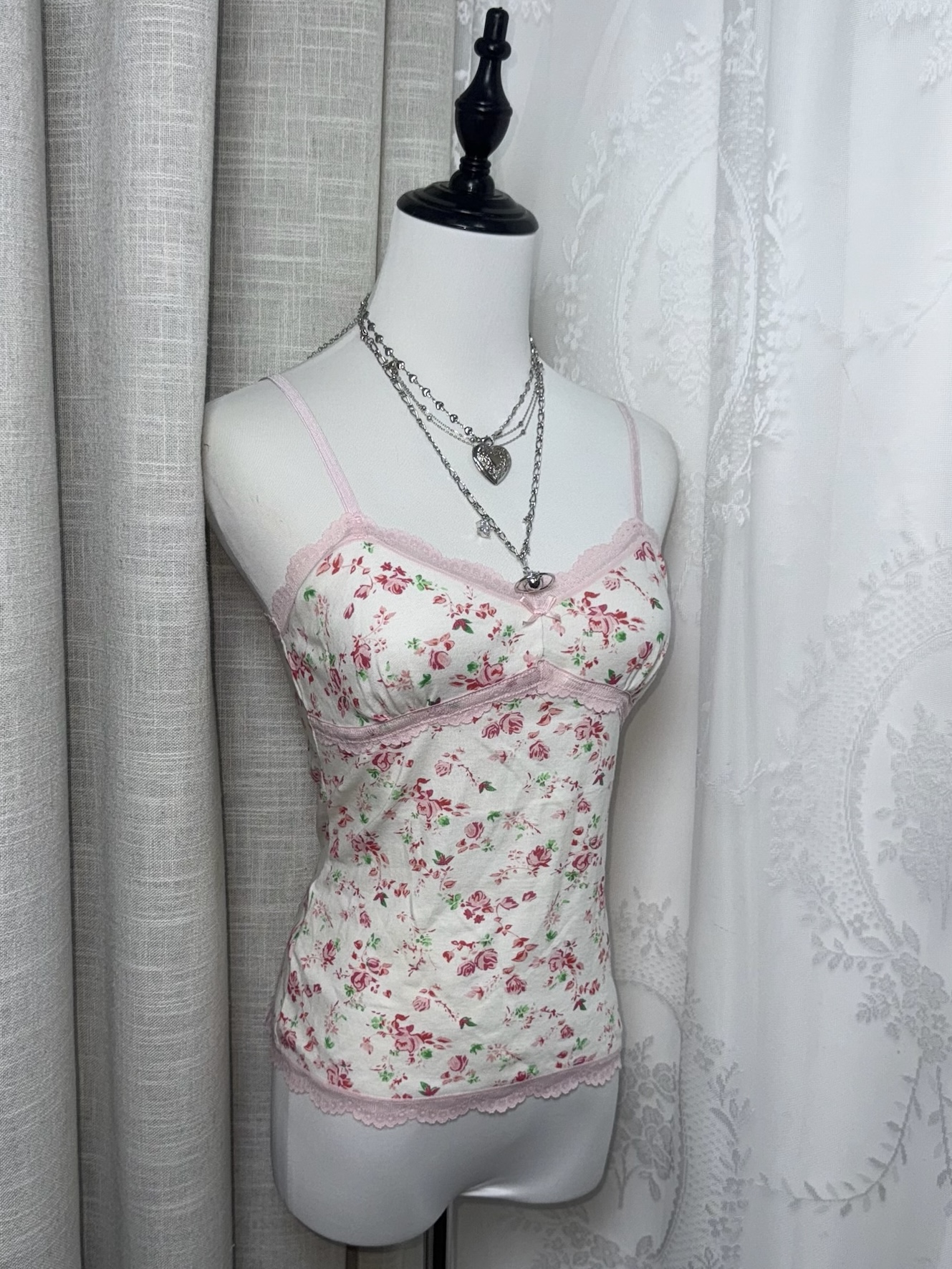 Cottagecore Rose Print Lace Tank