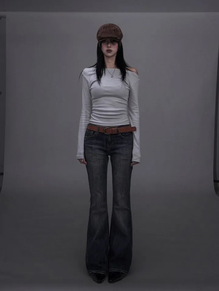 Washed Low-Rise Bootcut Denim