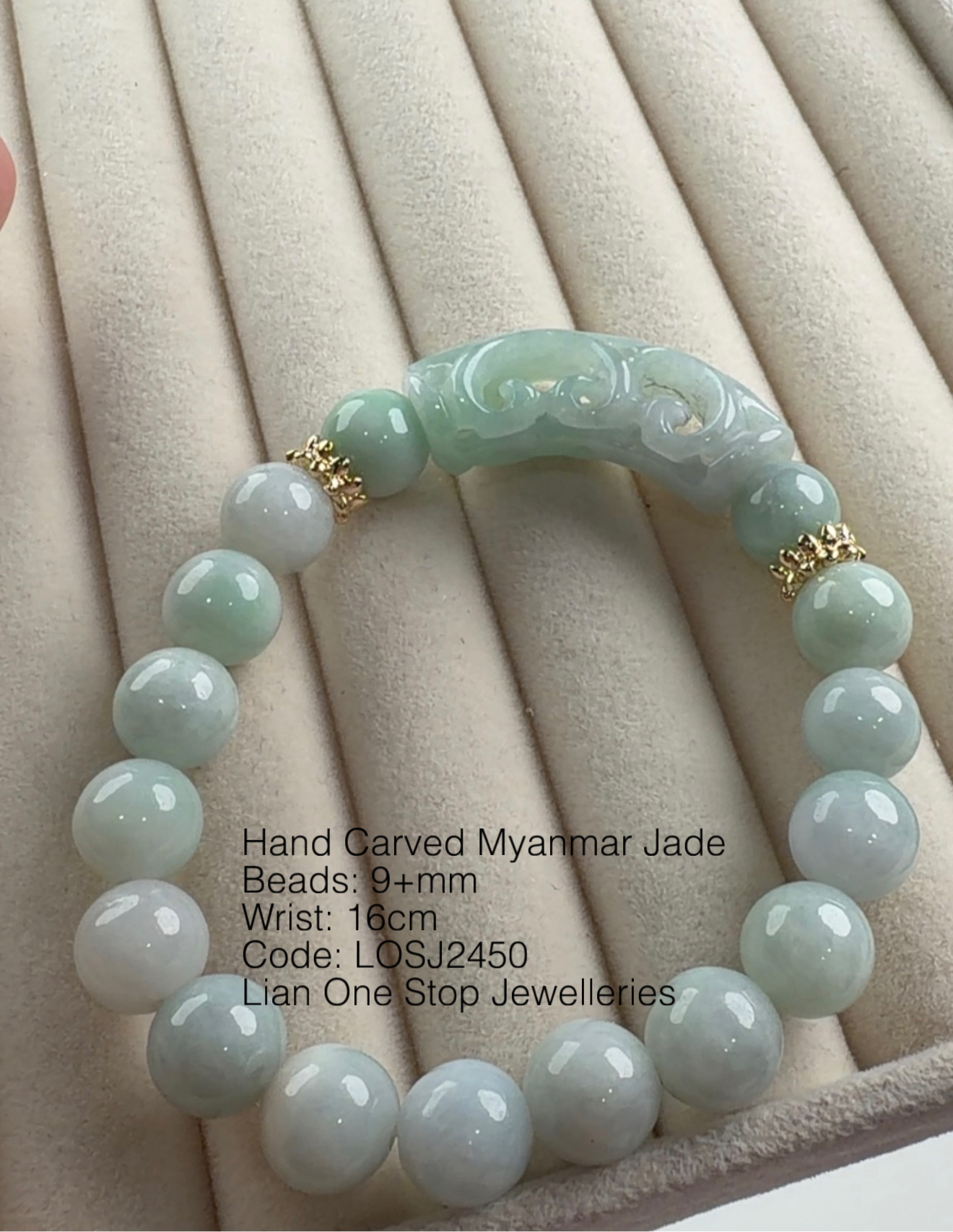 Code: LOSJ2450 Hand Carved Myanmar Jade 9+mm