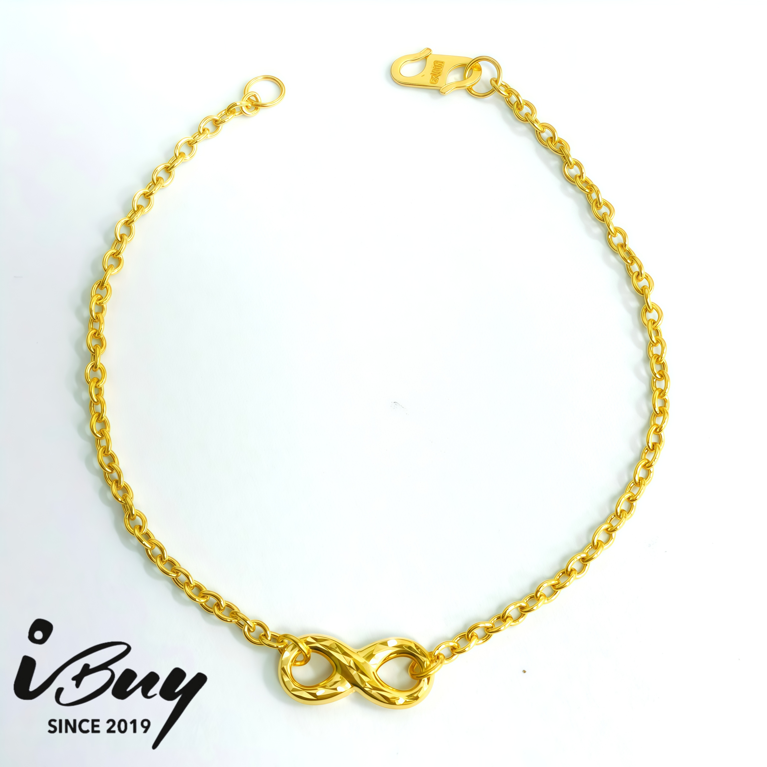 916 GOLD D.CUT INFINITY HOLLOW CABLE BRACELET 916 金 菱格纹无限标致空心万字手链