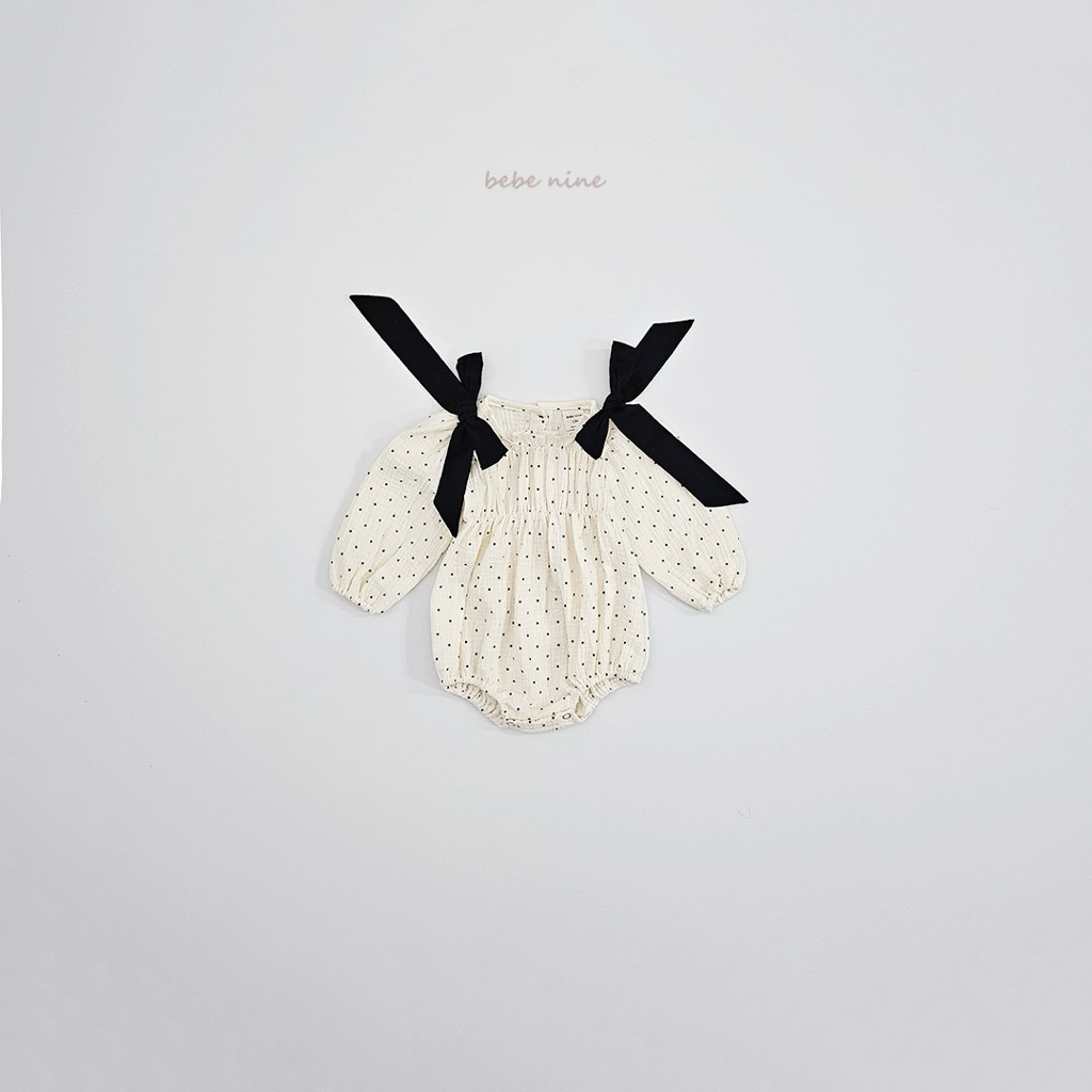 🌸預訂 韓國直送🌸🇰🇷Bebenine兩色波點花邊大絲帶棉紗長袖包屁衣