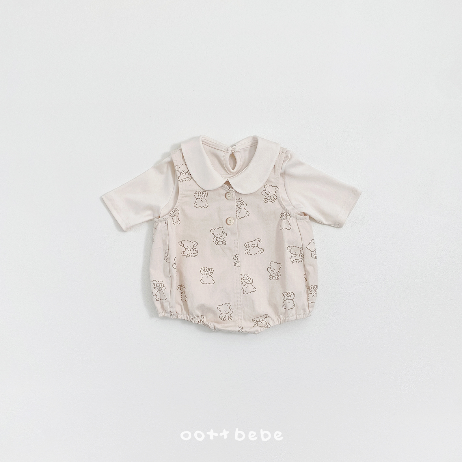 🌸預訂 韓國直送🌸🇰🇷OOTTBEBE兩色小熊滿印牛仔斜紋布背心包屁衣