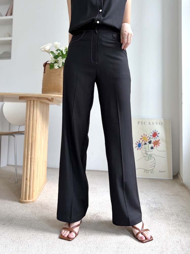 Topstitched Cooling Slacks (Black)