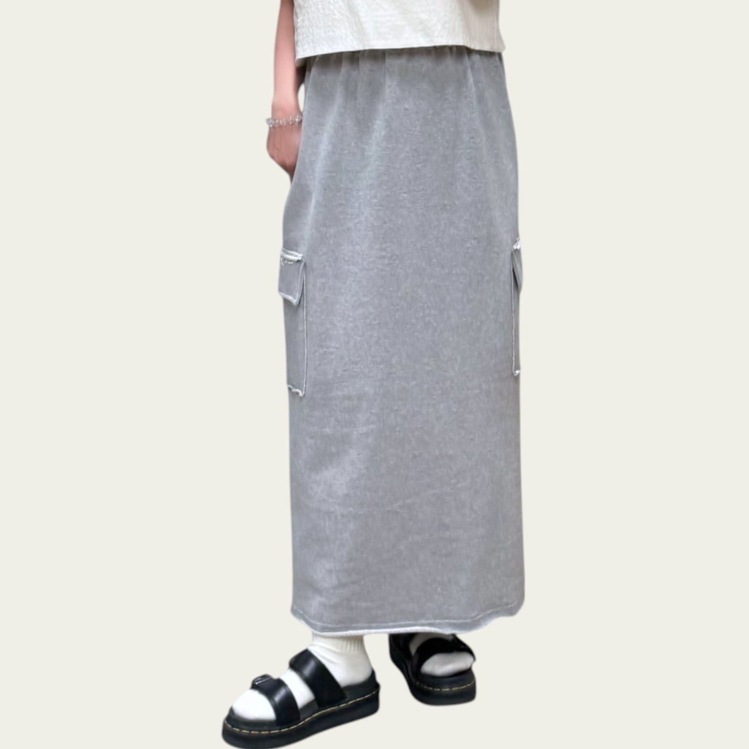 221054 拼色邊長裙