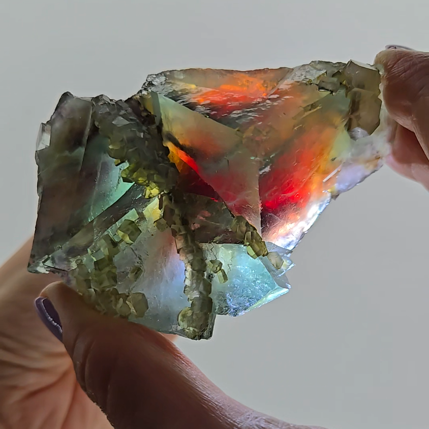 Red phantom fluorite with columnar calcite - FL227