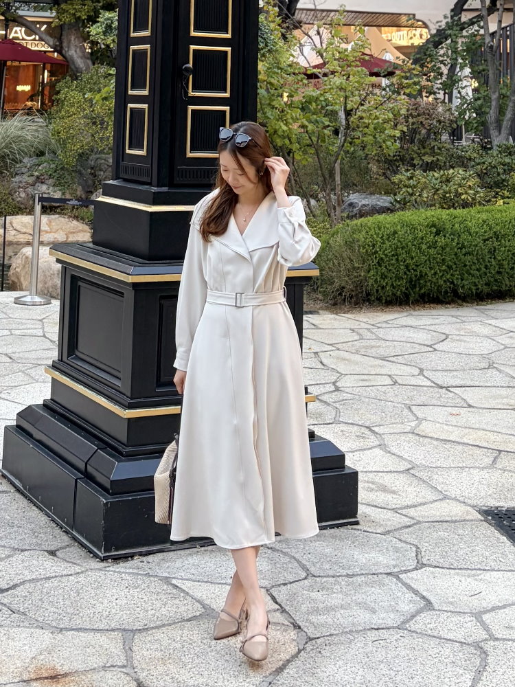 Classic Flared Trench Dress (Ivory)