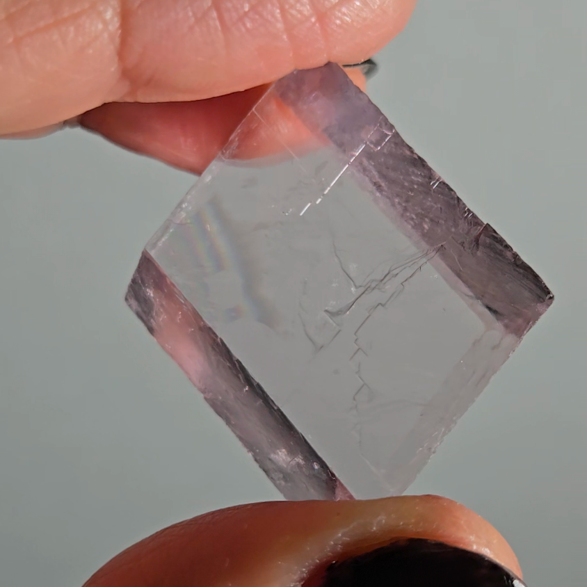 Purple calcite cube with rainbows - PC5