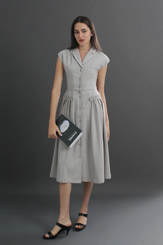 MF36021 Button-Down A-Line Maxi Dress