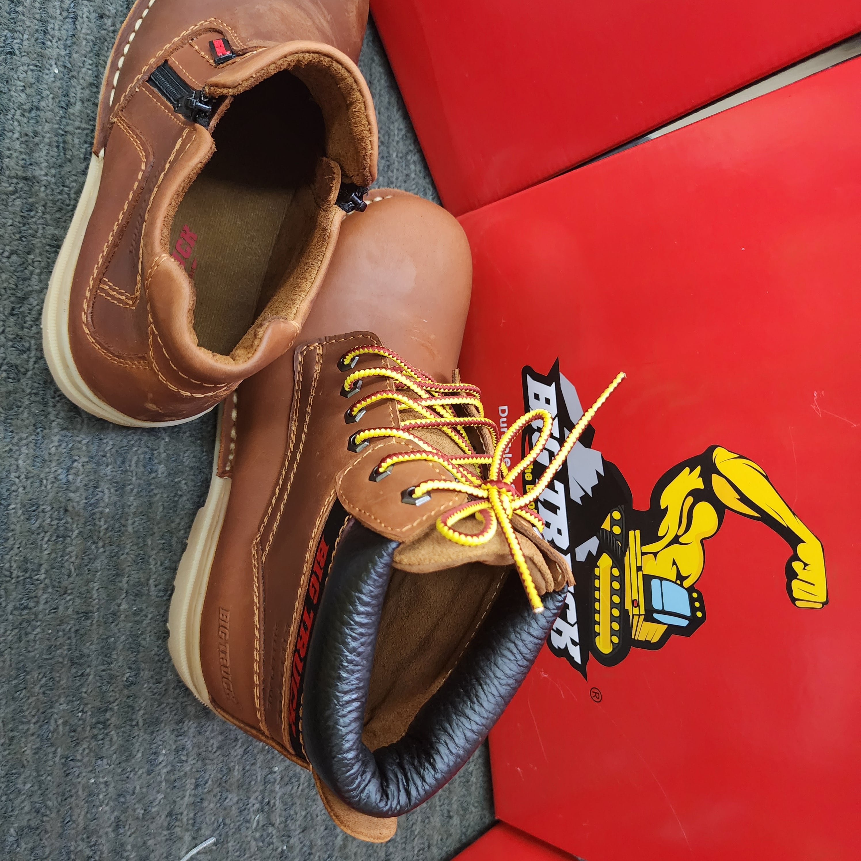 BIG TRUCK 8018 8033 8035 HONEY RUBBER SOLE SAFETY SHOES HIGH CUT ZIP LACE Leather Kasut Keselamatan