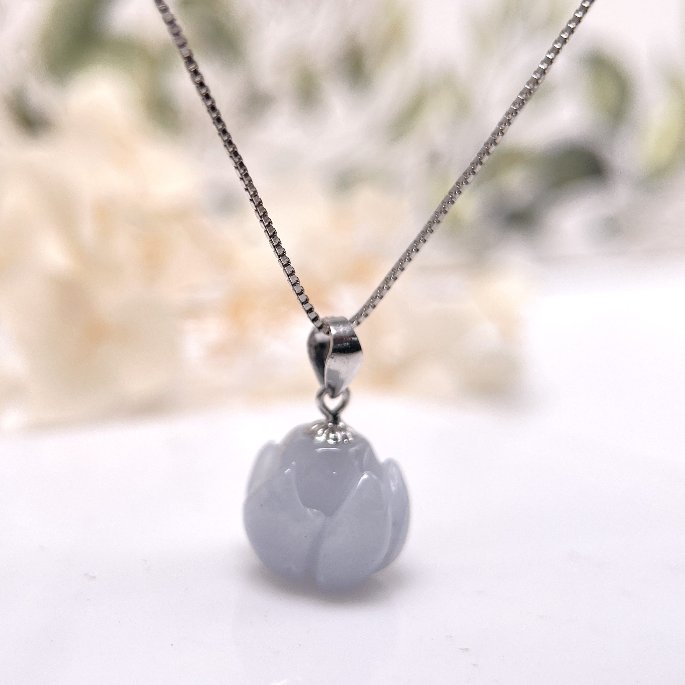 FBG26-H03 淡紫色立體蓮花純銀吊墜 (不含鏈)