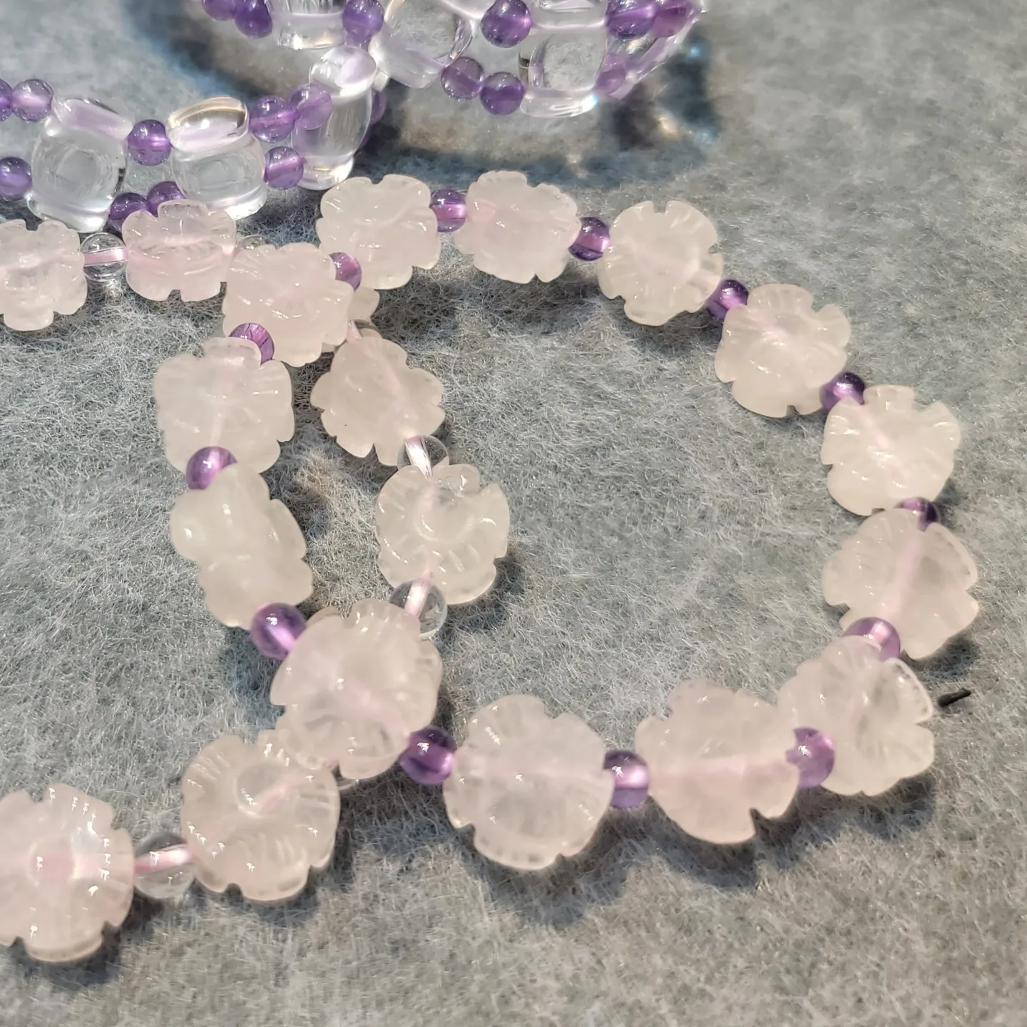 粉紅晶花花紫水晶3mm手鏈