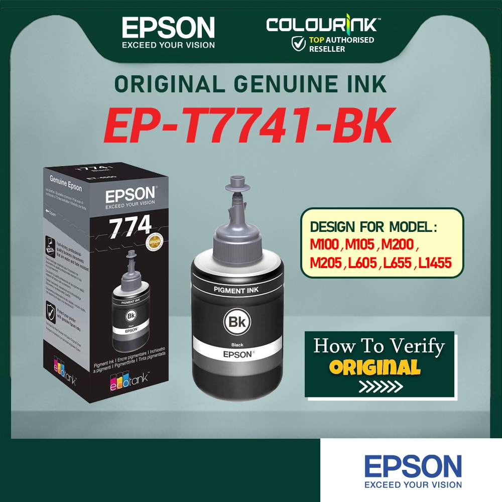Epson Original T774 T7741 Black Pigment Refill Ink 140ml user for M100｜  M105｜ M200｜ M205｜ L605｜ L655  ｜L1455