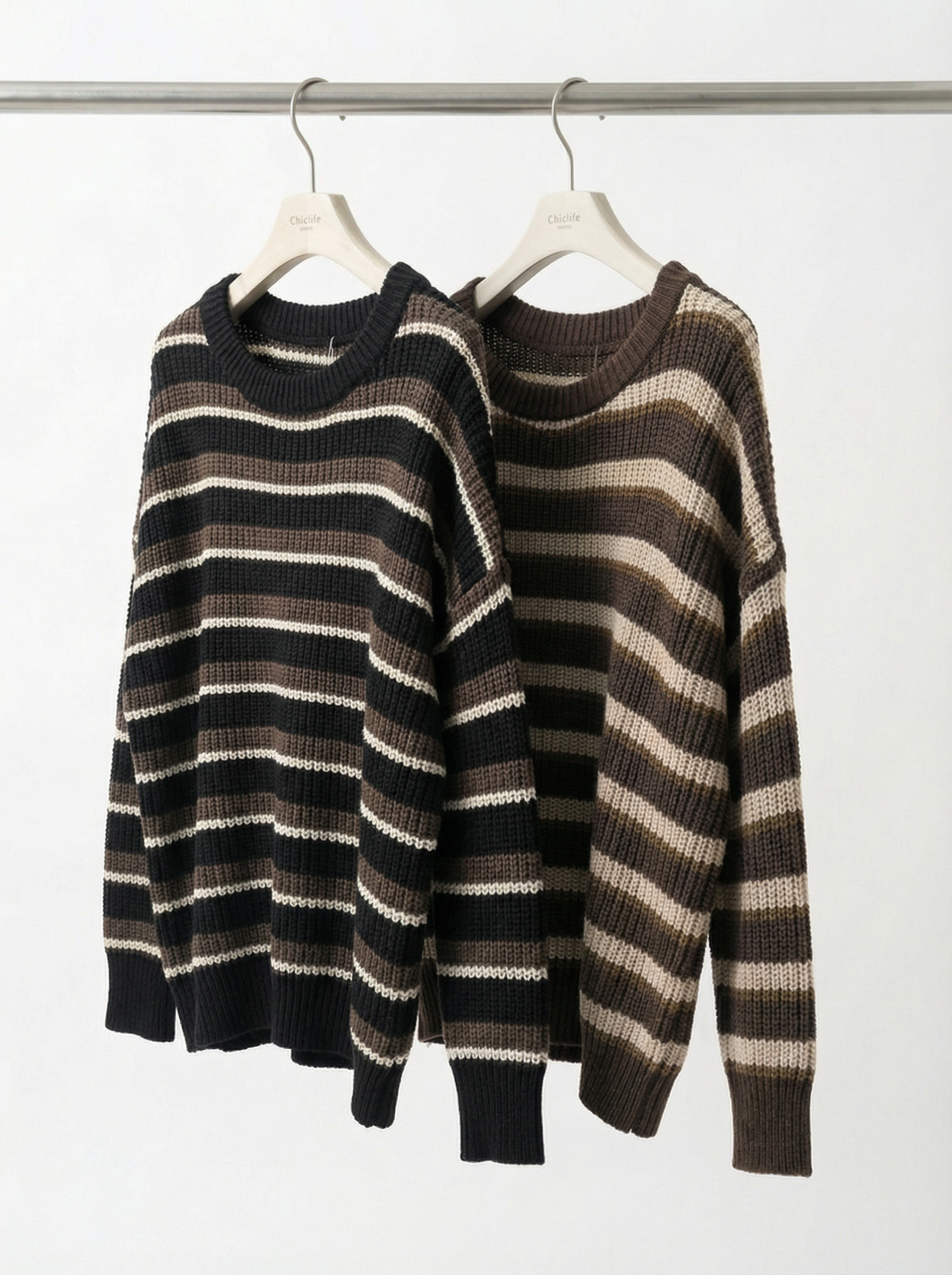 粗條紋針織毛衣