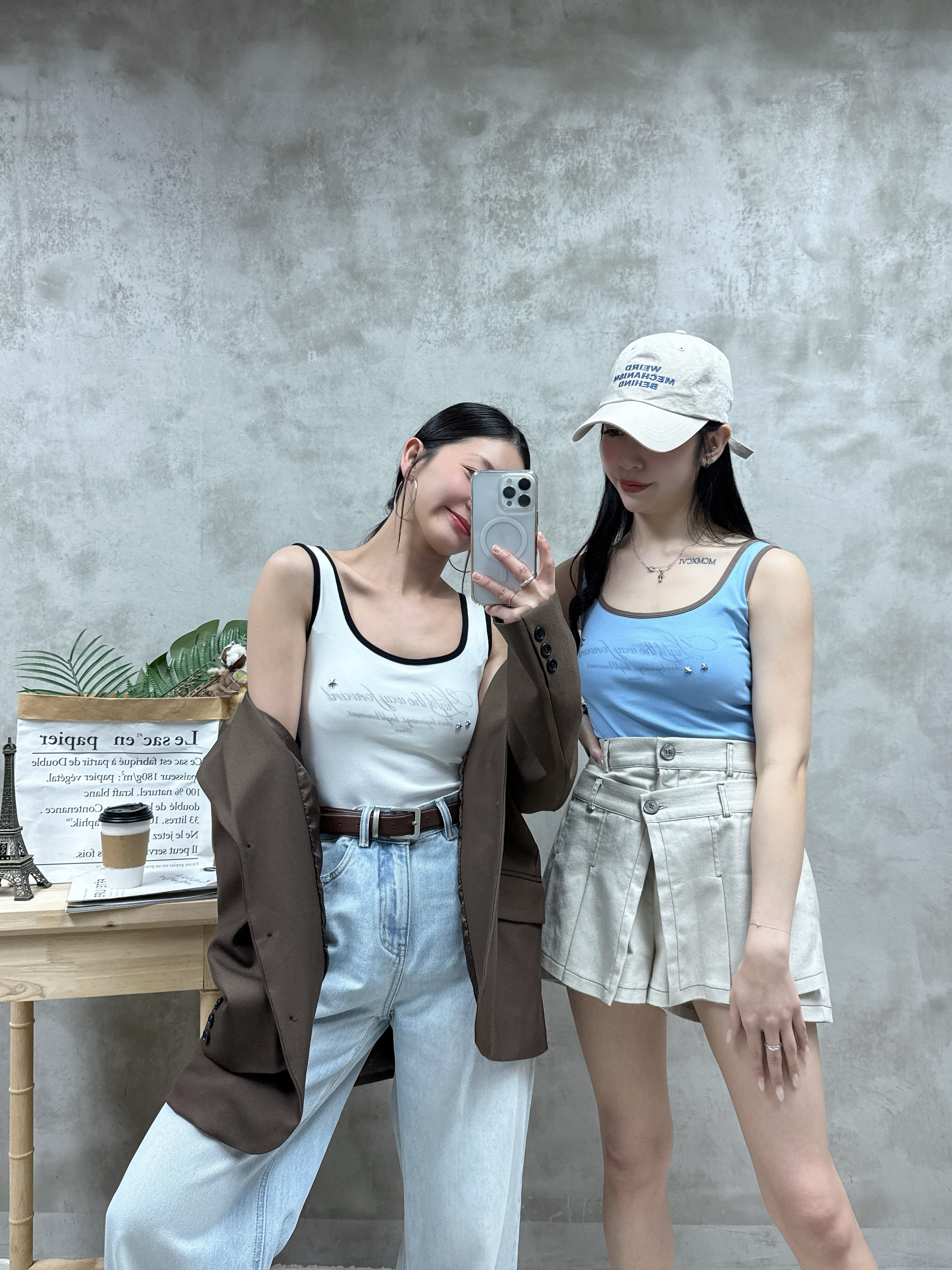 E16 拼色方領釘釘Bra top