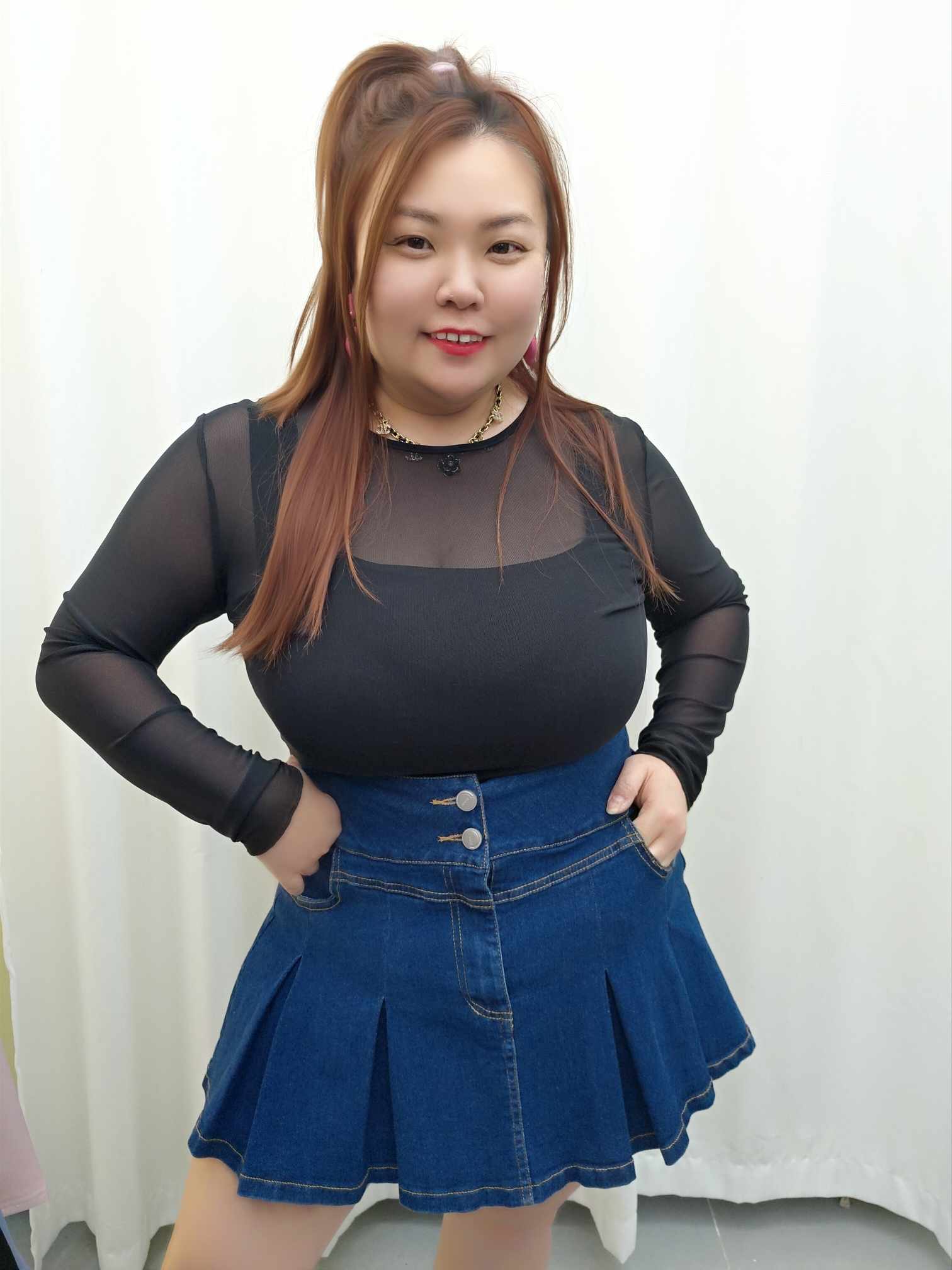 DDA08 1682(C2) 牛仔百褶高腰裤裙