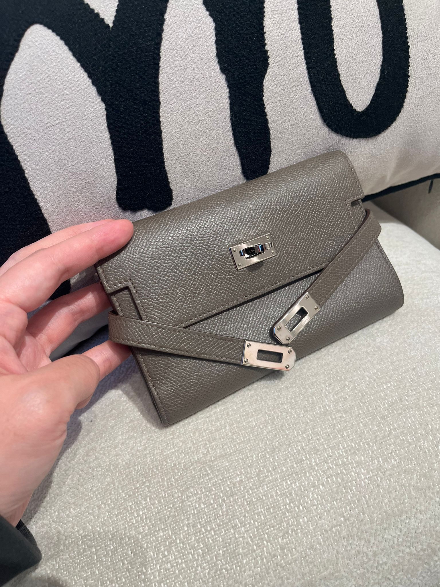 Hermes Kelly Wallet Etain 錫器灰 Epsom牛皮 Stamp R 100%Authentic, 93%New✅Dust bag